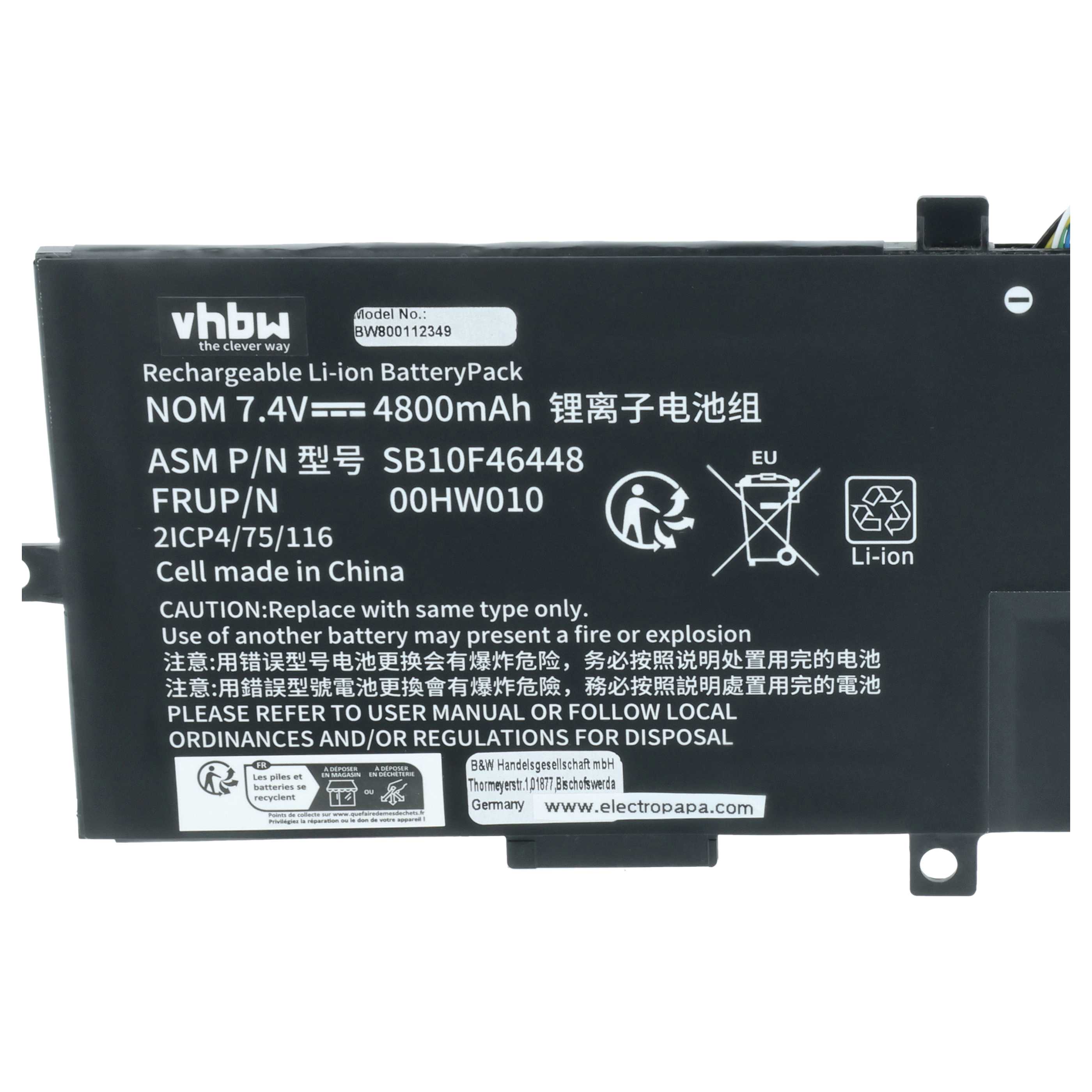 Akumulator do laptopa zamiennik Lenovo 00HW011, 00HW010, 00HW005, 00HW004 - 4800 mAh 7,4 V LiPo, czarny