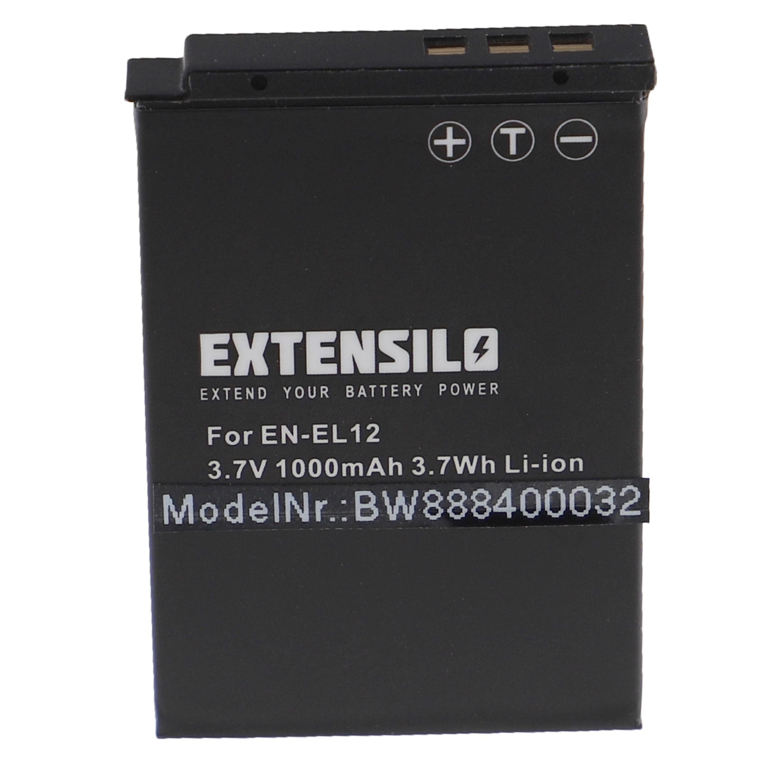 Battery Replacement for Nikon EN-EL12 - 1000mAh, 3.7V, Li-Ion