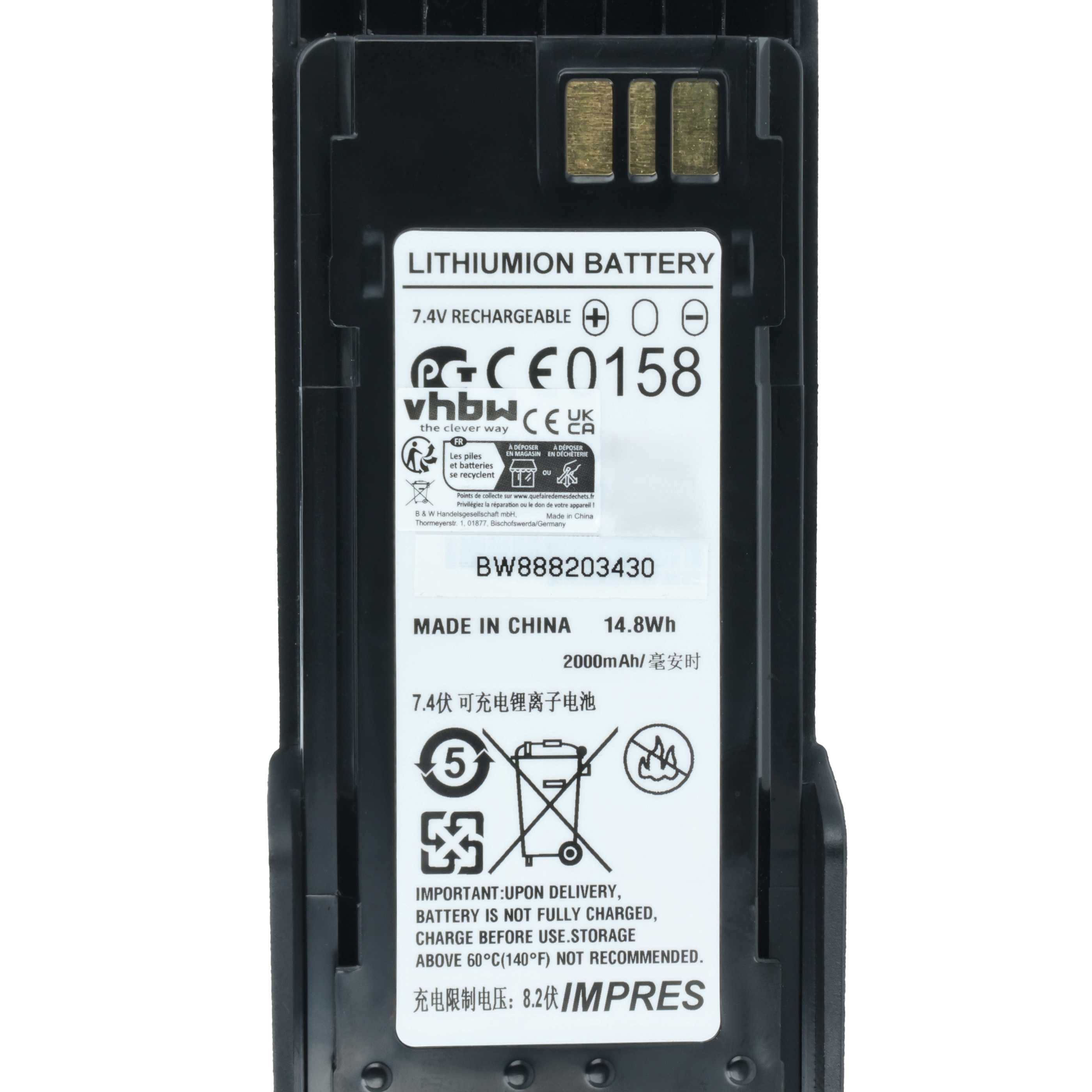 Radio Battery replaces Motorola NNTN8359A, NNTN8359, NNTN8359C - 2000 mAh 7.4 V Li-Ion + Belt Clip
