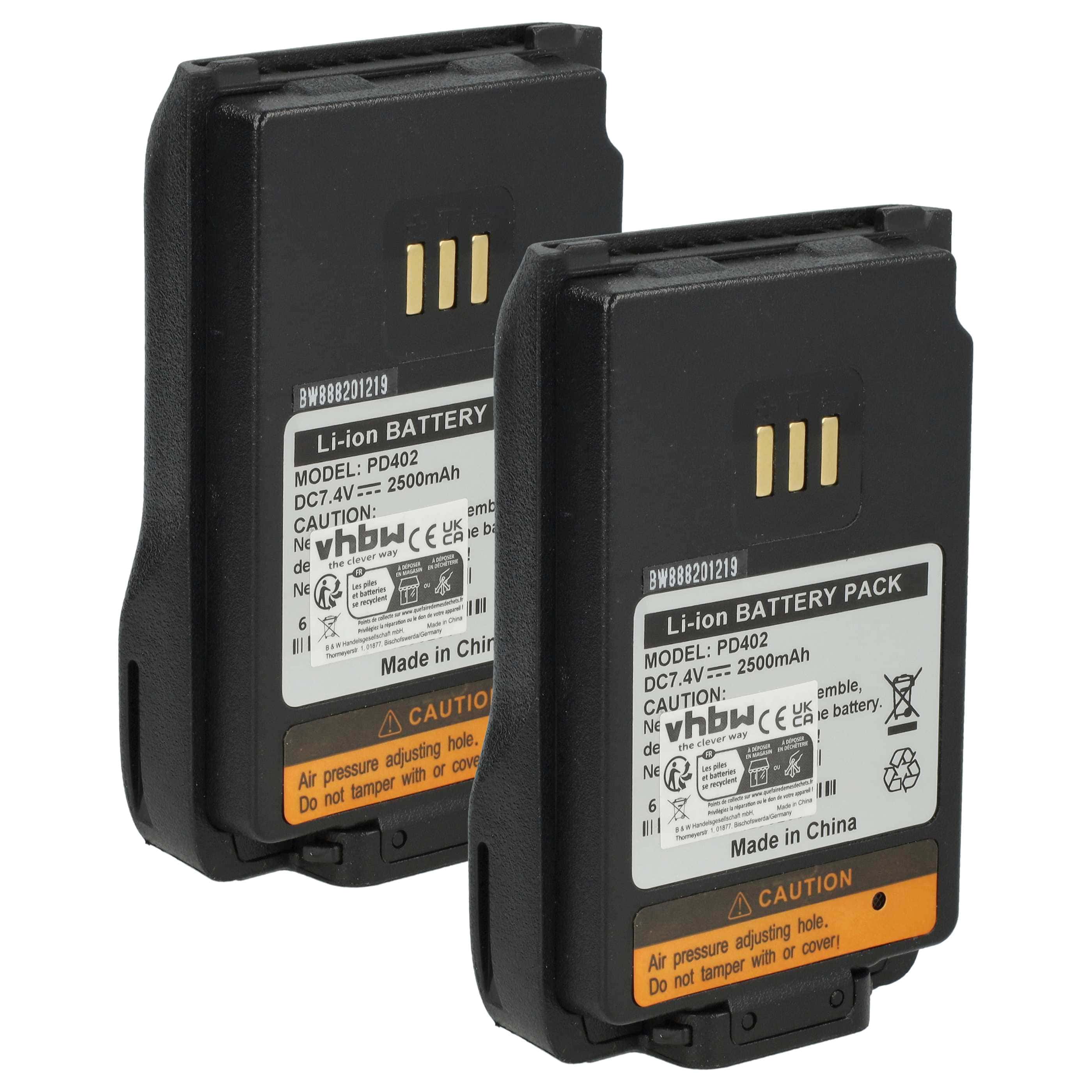 Radio 2x Battery replaces Hytera BL1502, BL2010, BL1504, BL2020-EX, BL2020 - 2500 mAh 7.2 V Li-Ion