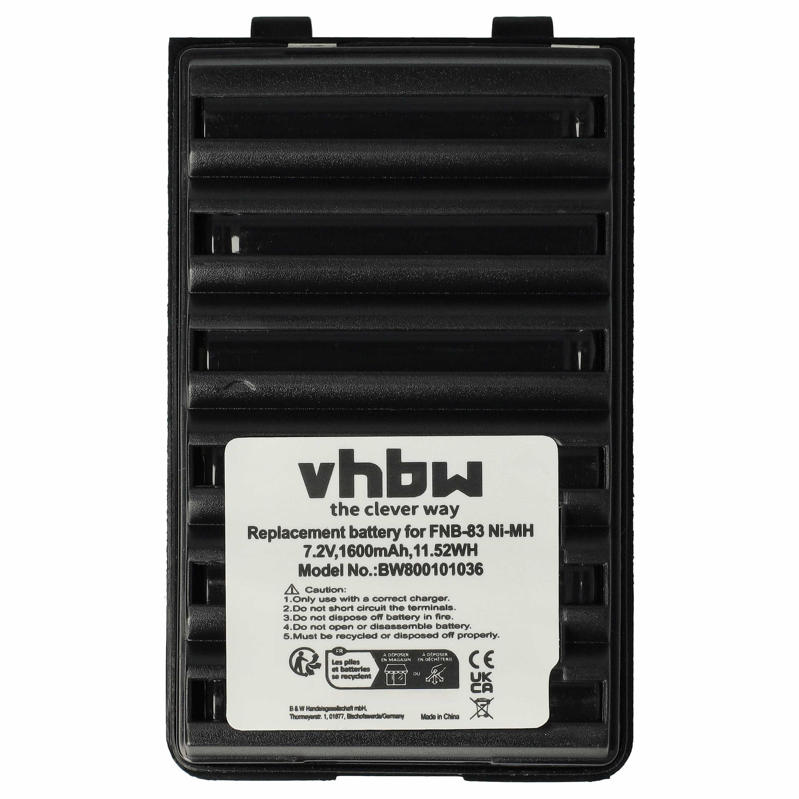 Radio Battery replaces Yaesu Vertex FNB-64H, FNB-57, FNB-64, FNB-83, AAJ66X001, FNB-83H - 1600 mAh 7.2 V NiMH