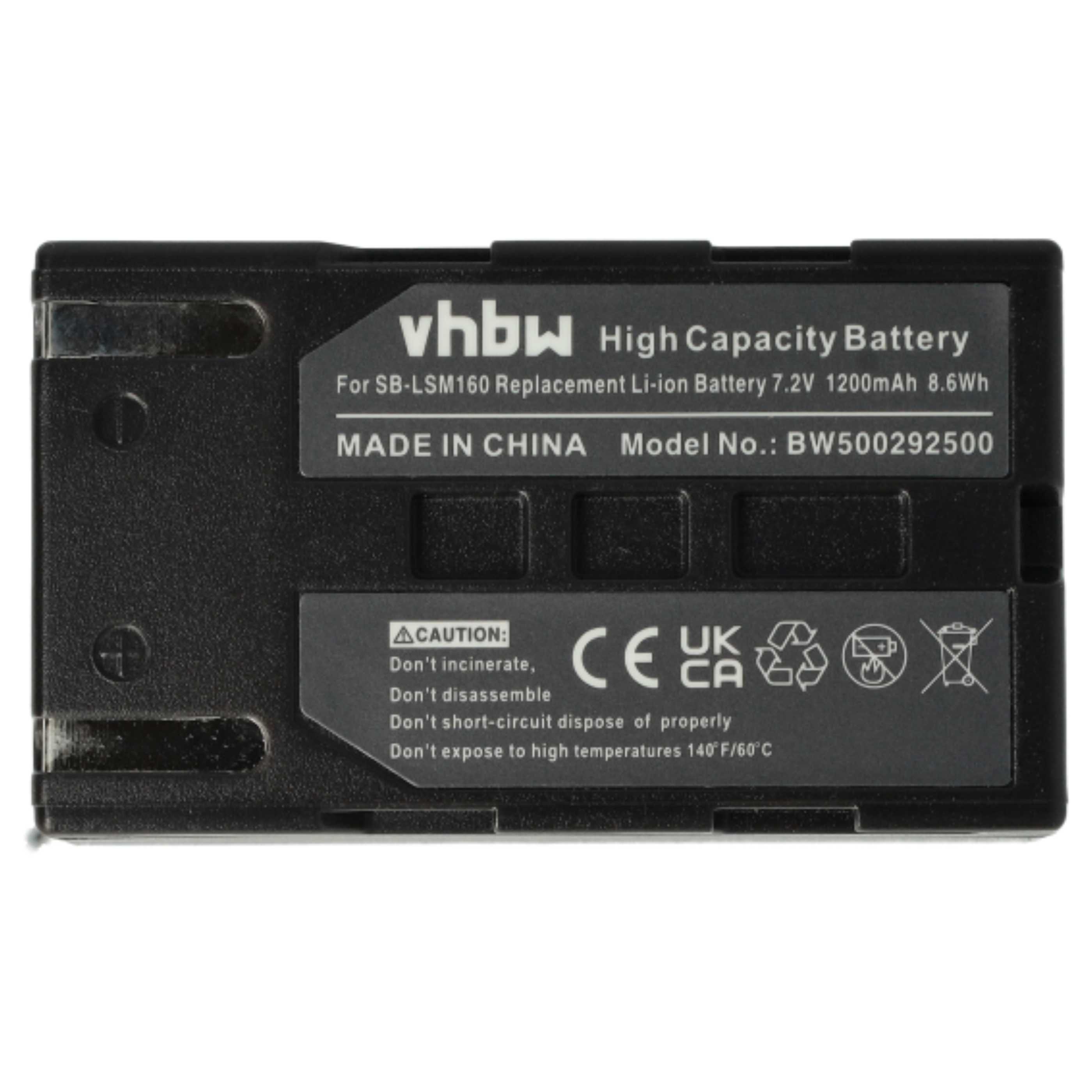 Videocamera 3x Battery Replacement for Samsung SB-LSM160, SB-LSM320, SB-LSM80 - 1200 mAh 7.2 V Li-Ion