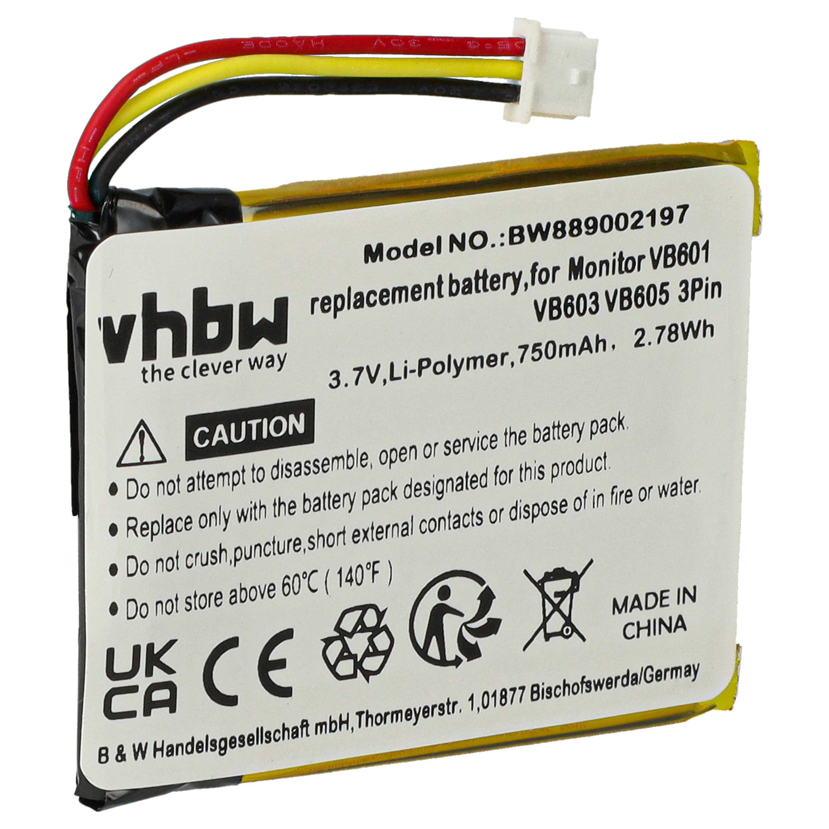 Baby Monitor Battery Replacement for GHB Bat-UU24 - 750 mAh 3.7 V Li-polymer