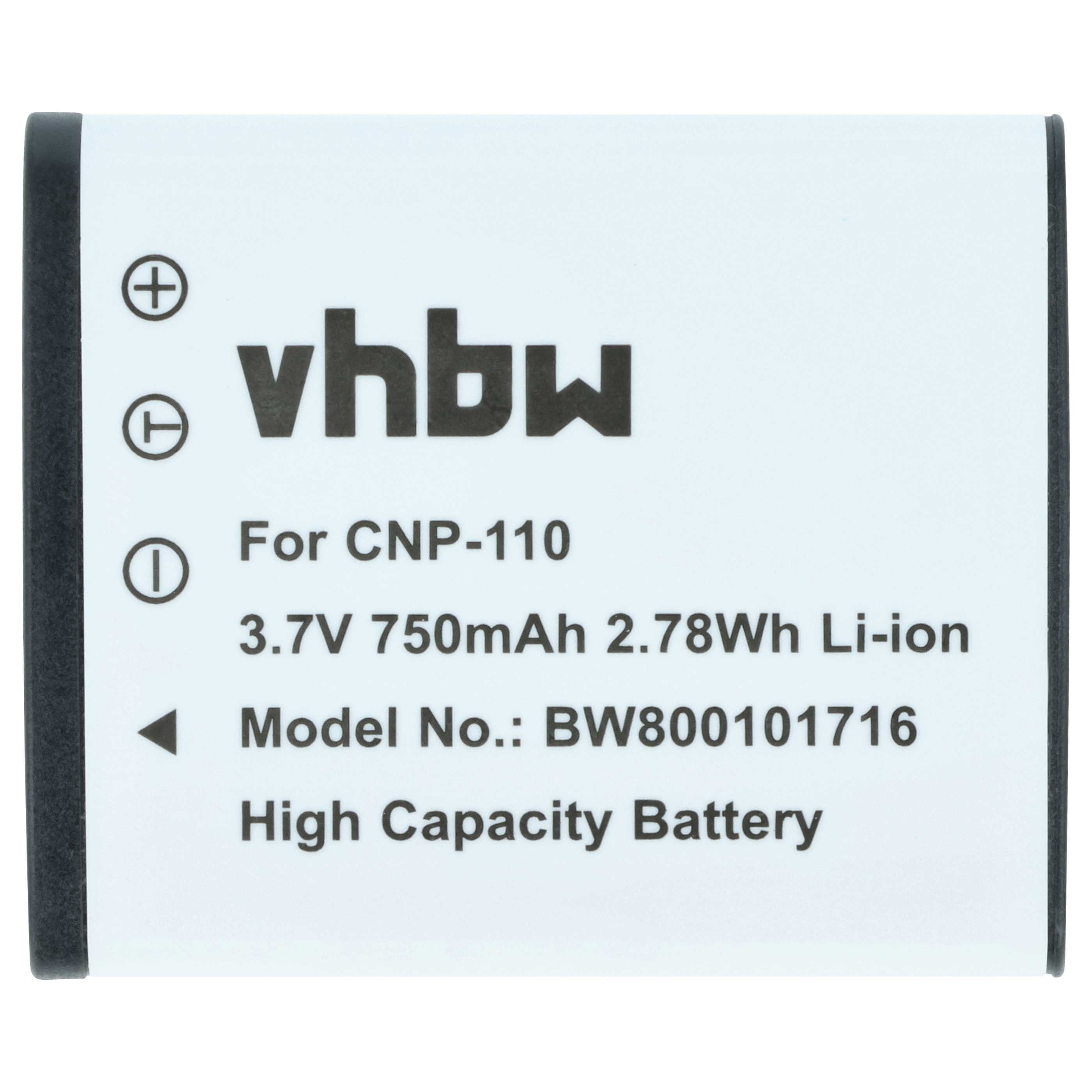 2x Battery replaces Casio NP-160, NP-110DBA, NP-110, NP-110L - 750mAh, 3.6V, Li-Ion