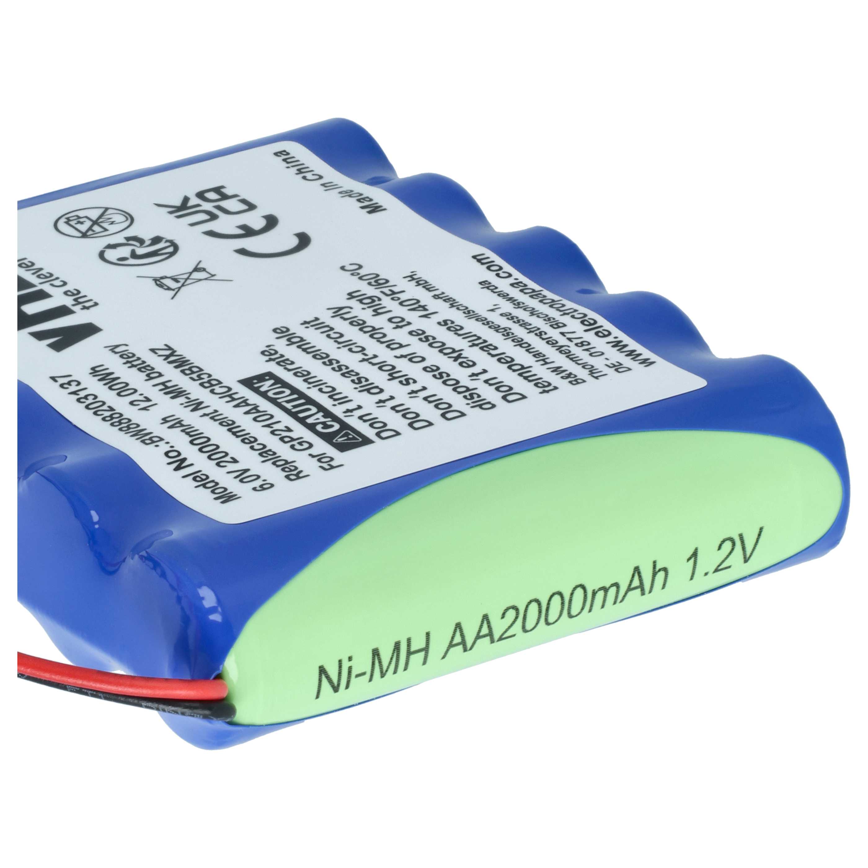 Batería reemplaza VDW GP210AAHCB5BMXZ para tecnología médica (2000 mAh, 6 V, NiMH)