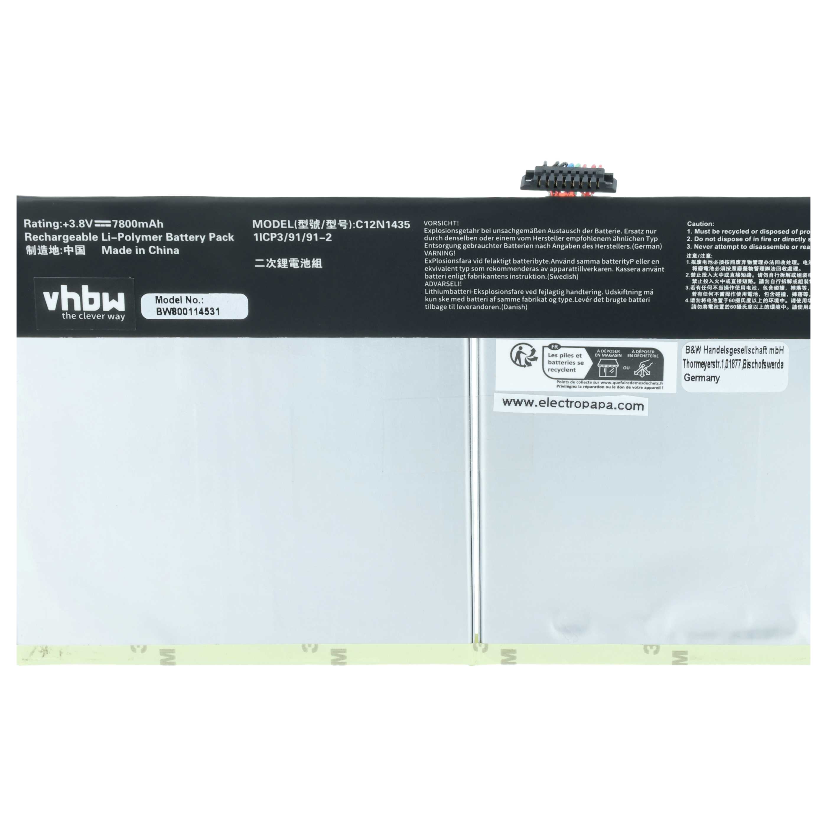 Batteria per tablet sostituisce Asus C12-N1435, C12N1435 - 7800mAh 3,8V Li-Poly
