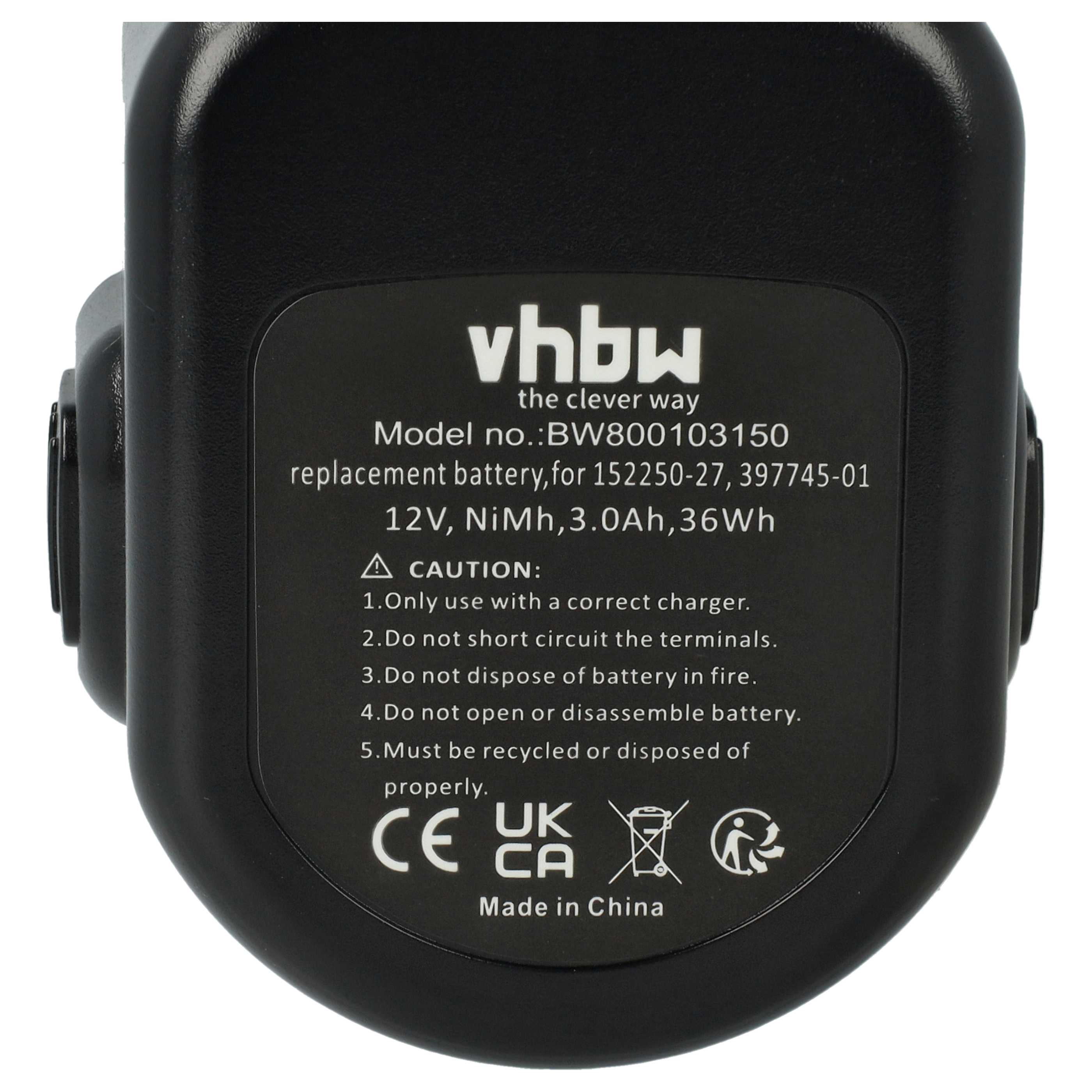 Akku (3x Stück) 12V als Ersatz für Black & Decker A9275 England SL1 3YD, A9252 England SL1 3YD - 3Ah, NiMH