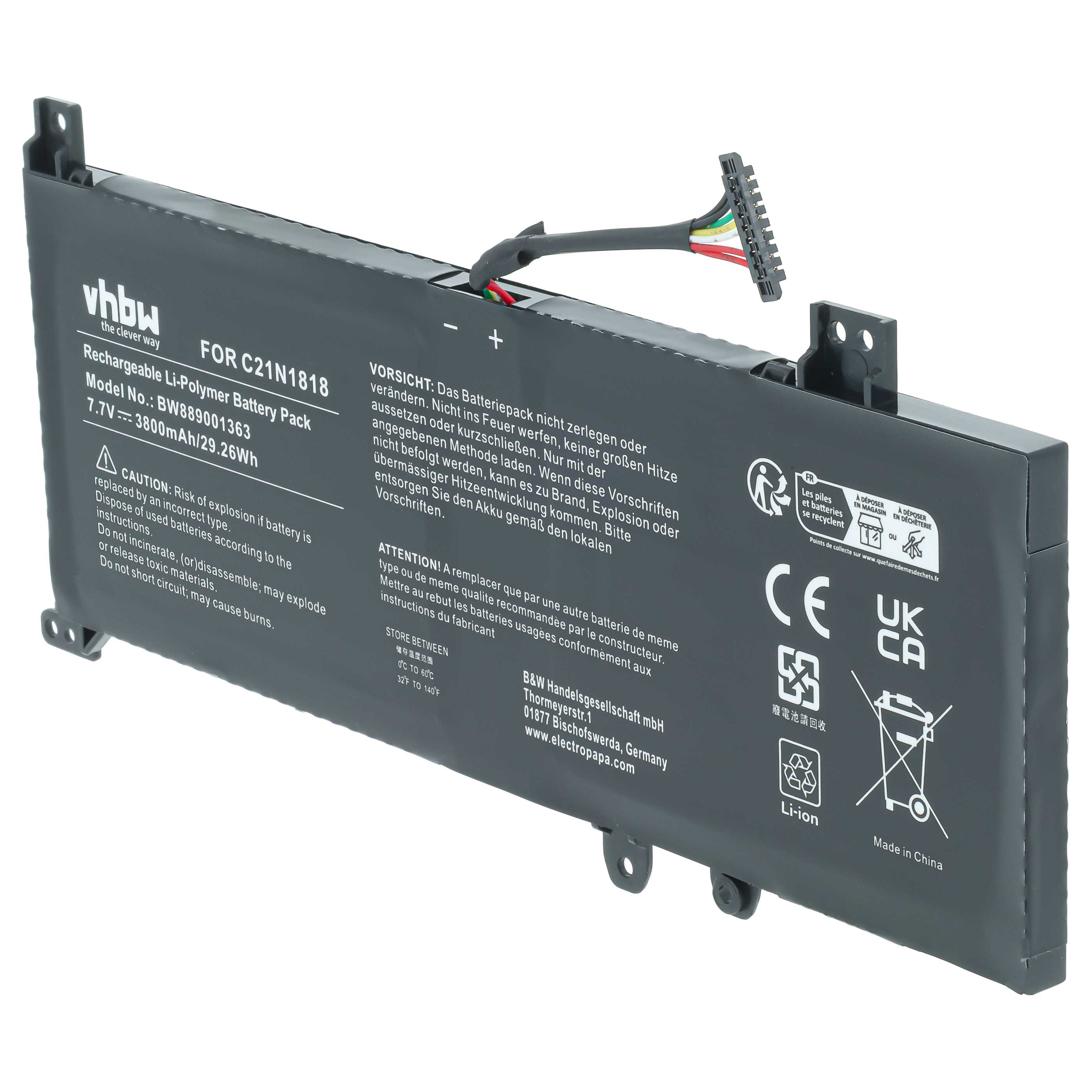 Notebook-Akku als Ersatz für Asus 0B200-03280500, C21N1818-2 für Asus - 3800mAh 7,7V Li-Polymer