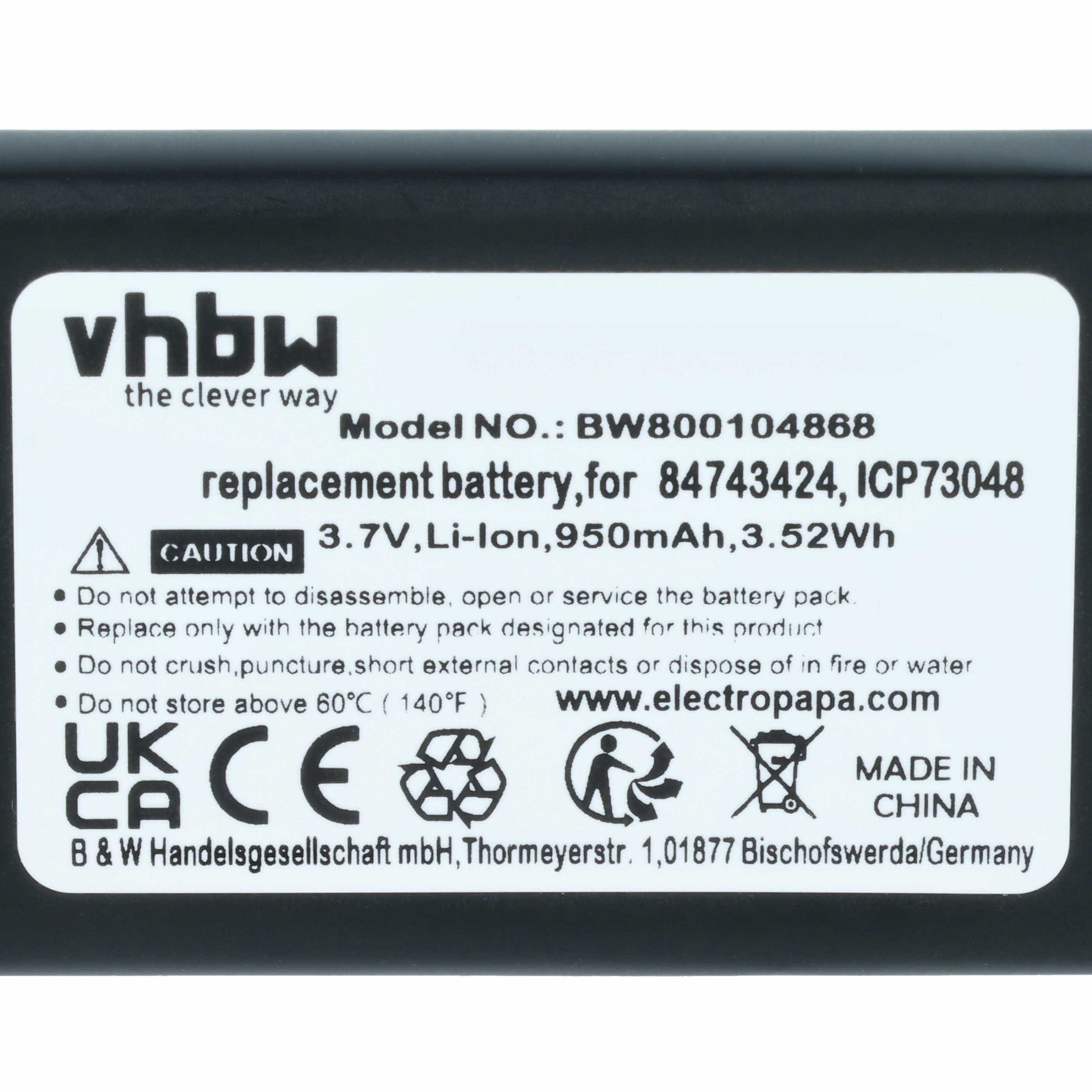Batterie remplace Polycom / Spectralink 84743424, 84743428, ICP73048 pour téléphone Agfeo - 950mAh 3,7V Li-ion