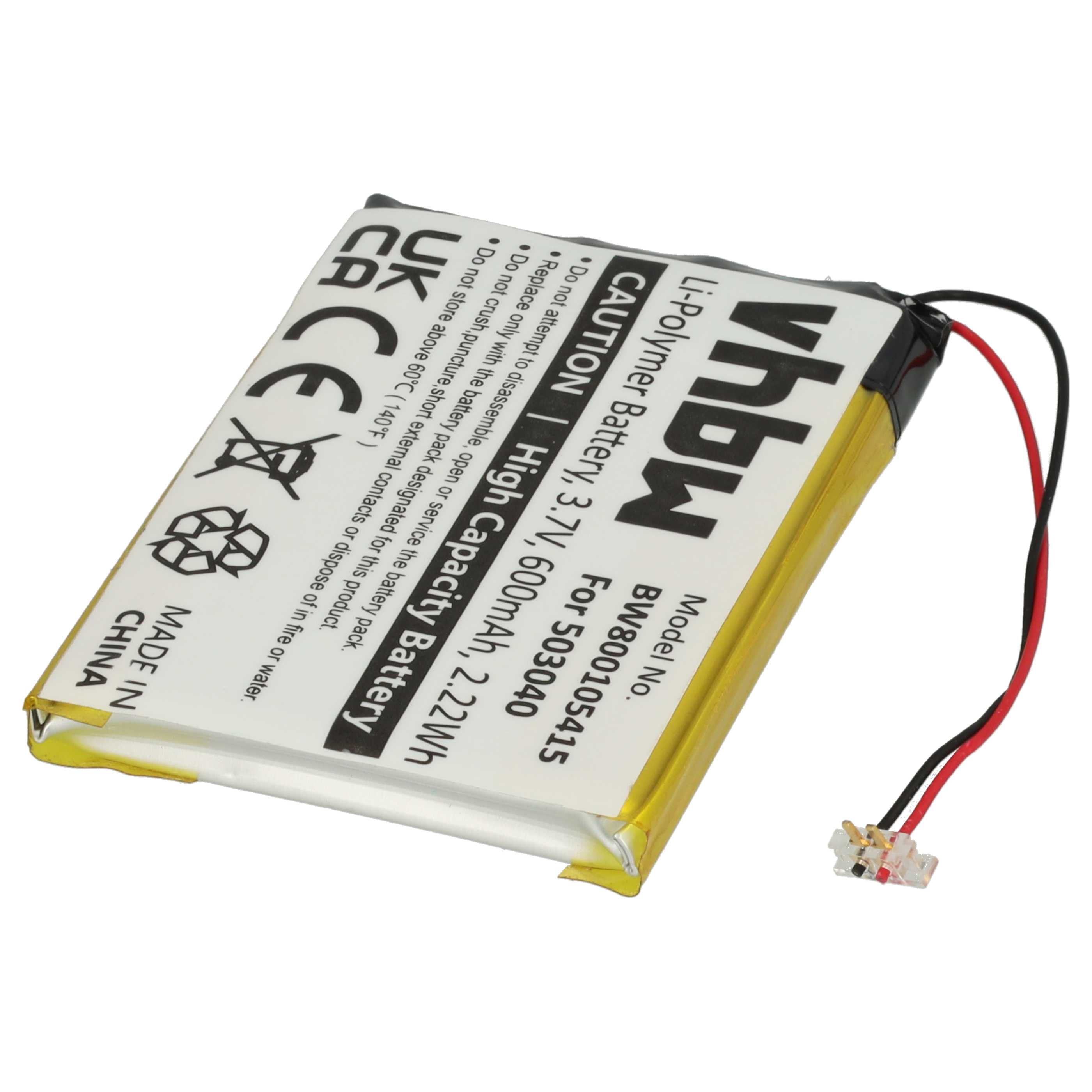 MP3-Player Battery replaces Samsung 503040 - 600 mAh 3.7 V Li-polymer