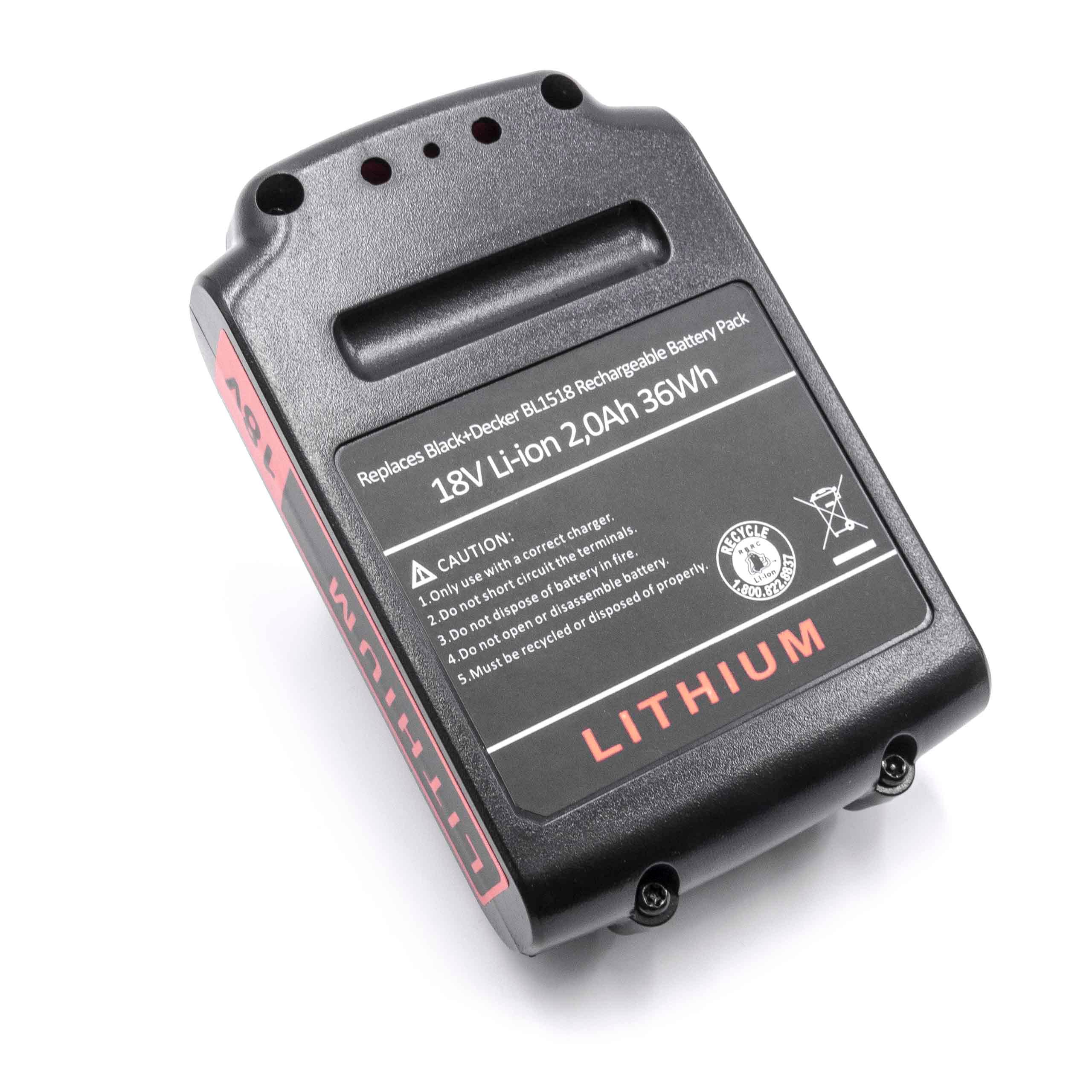 Batteria per attrezzo sostituisce Black & Decker BL2018, BL1318, BL1518, BL1518-XJ - 2000 mAh, 18 V, Li-Ion