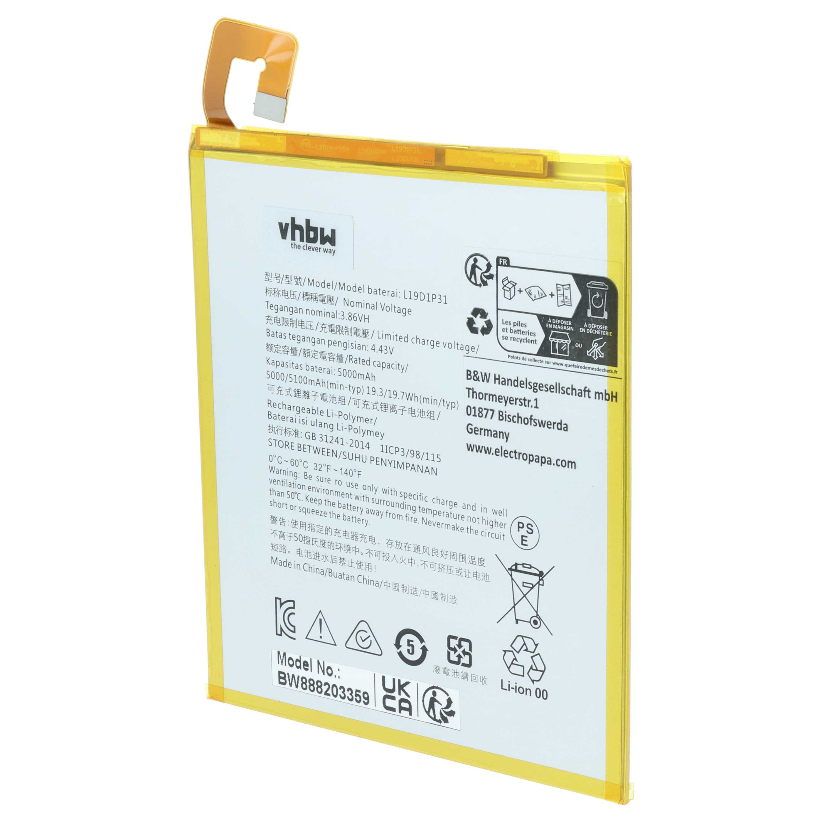 Batteria per tablet sostituisce Lenovo L19D1P31 - 5000mAh 3,86V Li-Poly