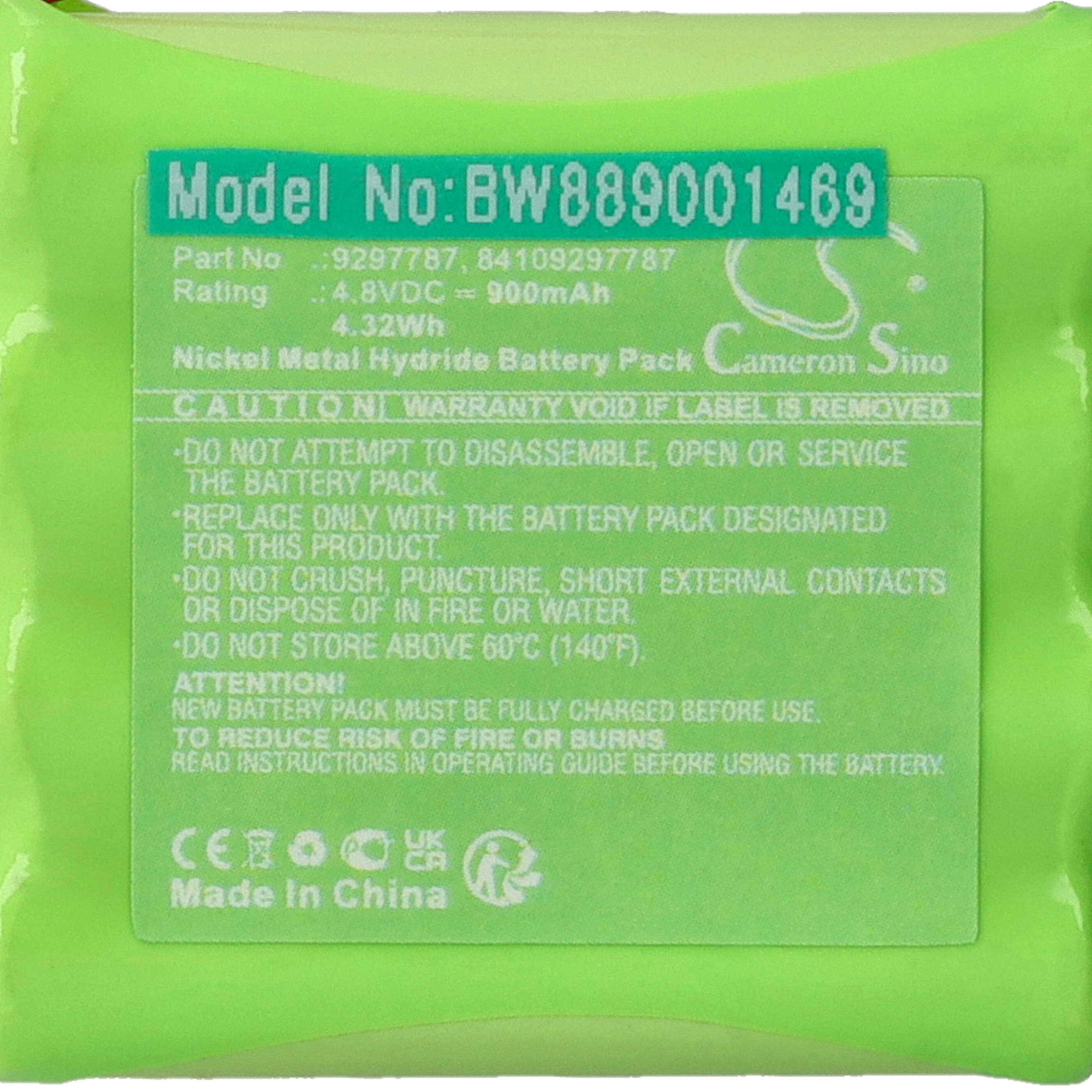 Notrufsender-Akku als Ersatz für BMW 84109297787, 84 10 9 297 787, 9 297 787-02, 9297787 - 900mAh 4,8V NiMH