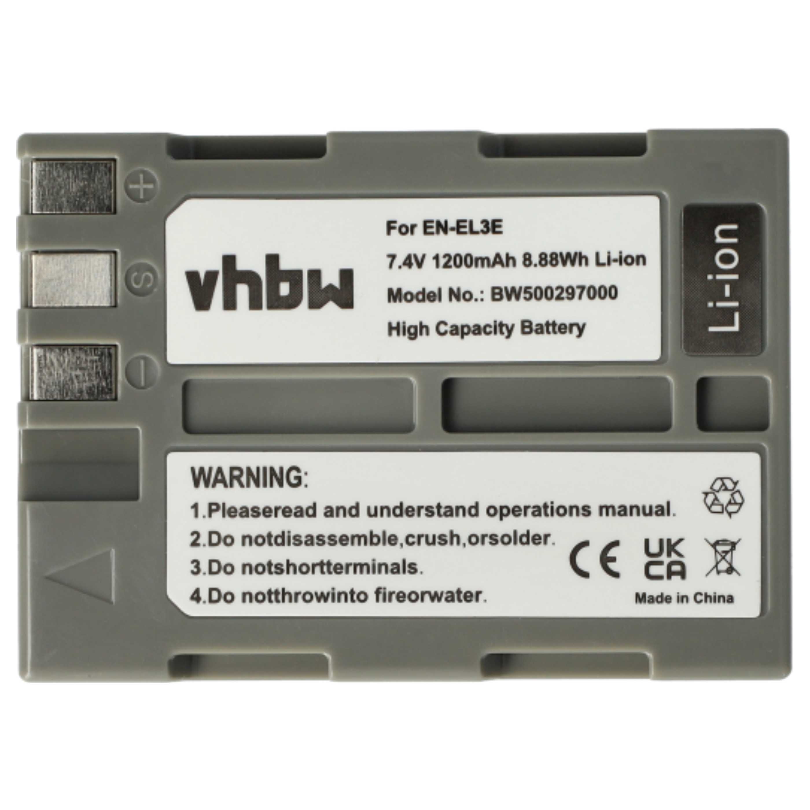 Battery (3 Units) Replacement for Nikon EN-EL3e - 1200mAh, 7.2V, Li-Ion