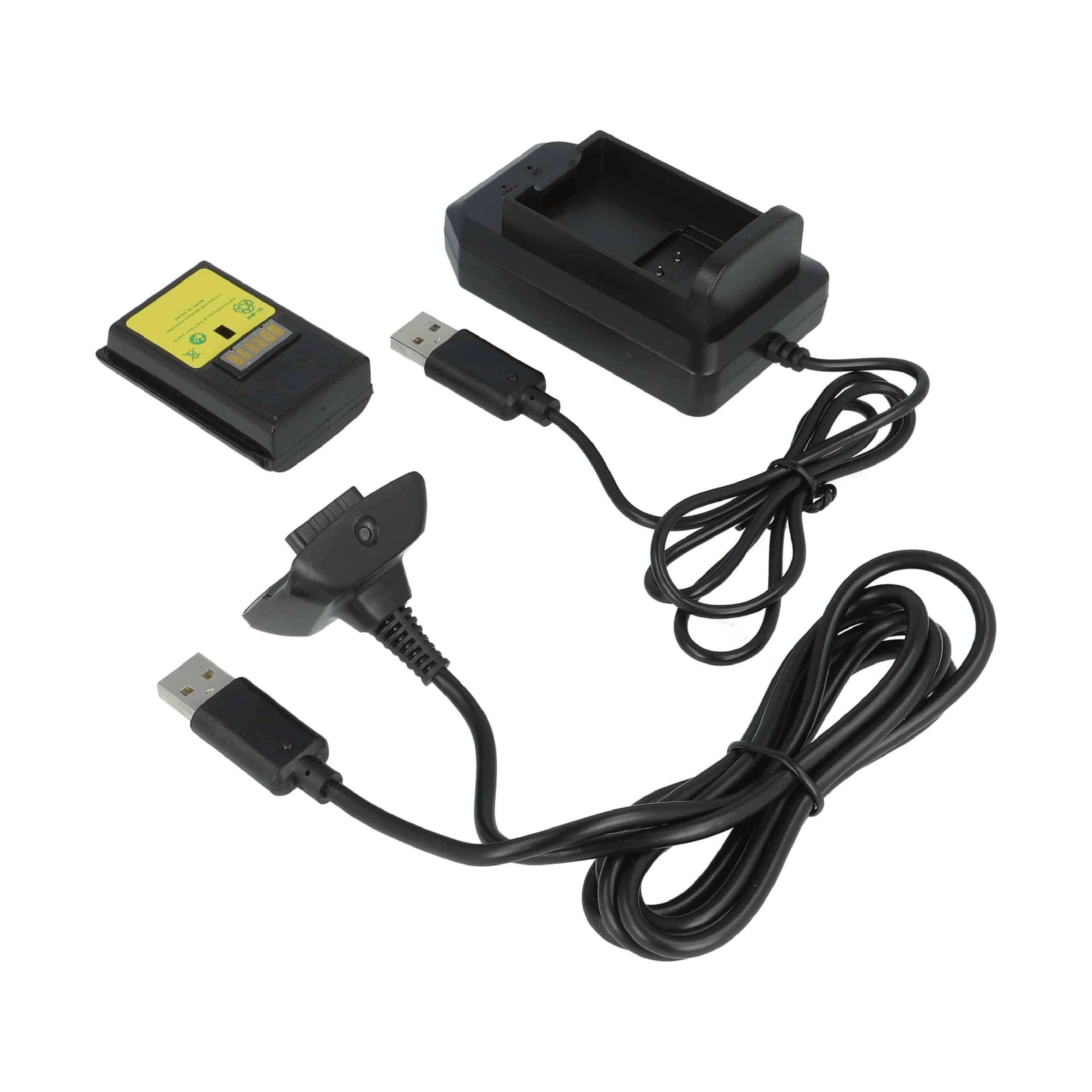 vhbw Play & Charge Kit - 1x charger, 1x charging cable, 1x battery Black