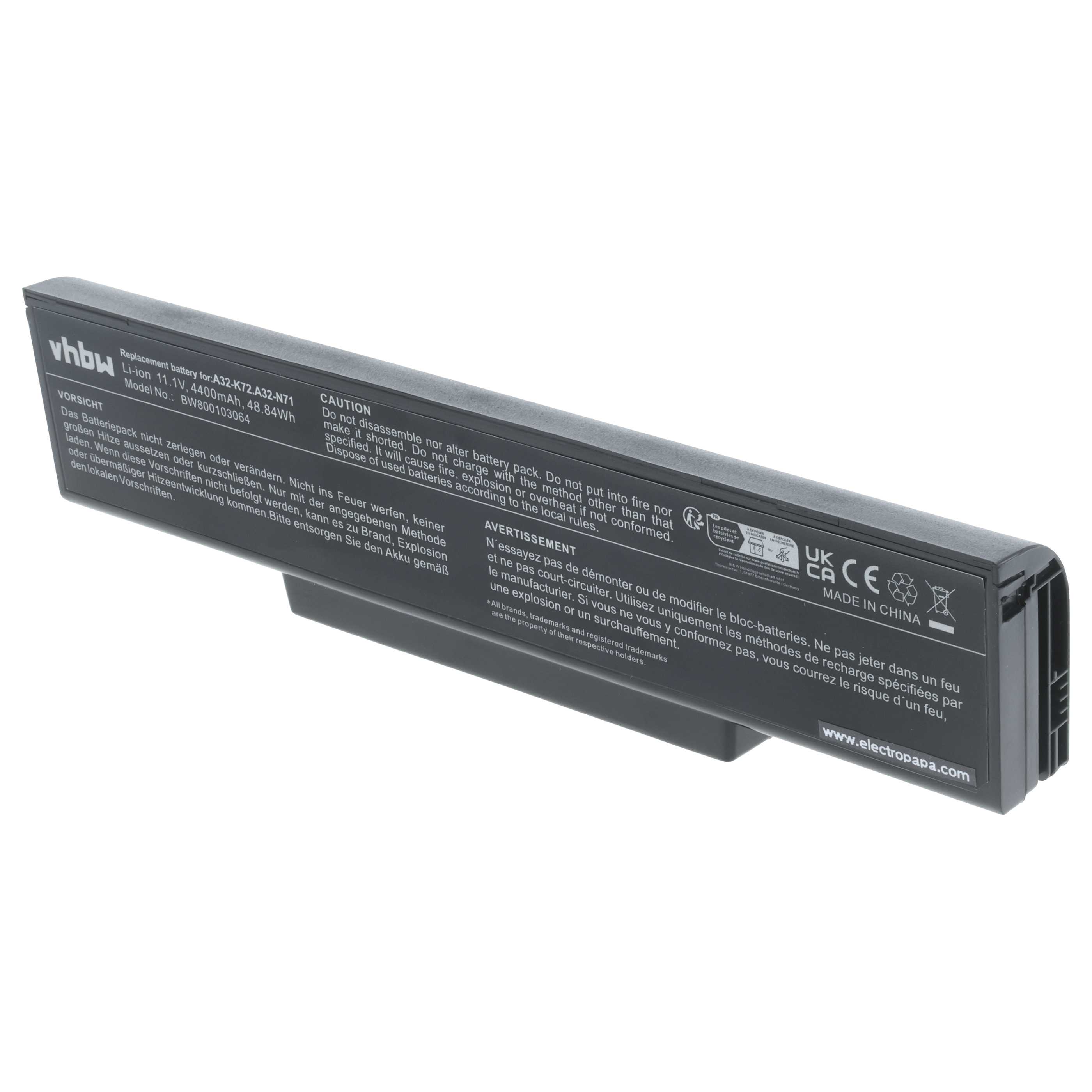 Batteria sostituisce Asus 70-NZY1B1000Z, 70-NX01B1000Z, 70-NXH1B1000Z per notebook - 4400mAh 11,1V Li-Ion nero