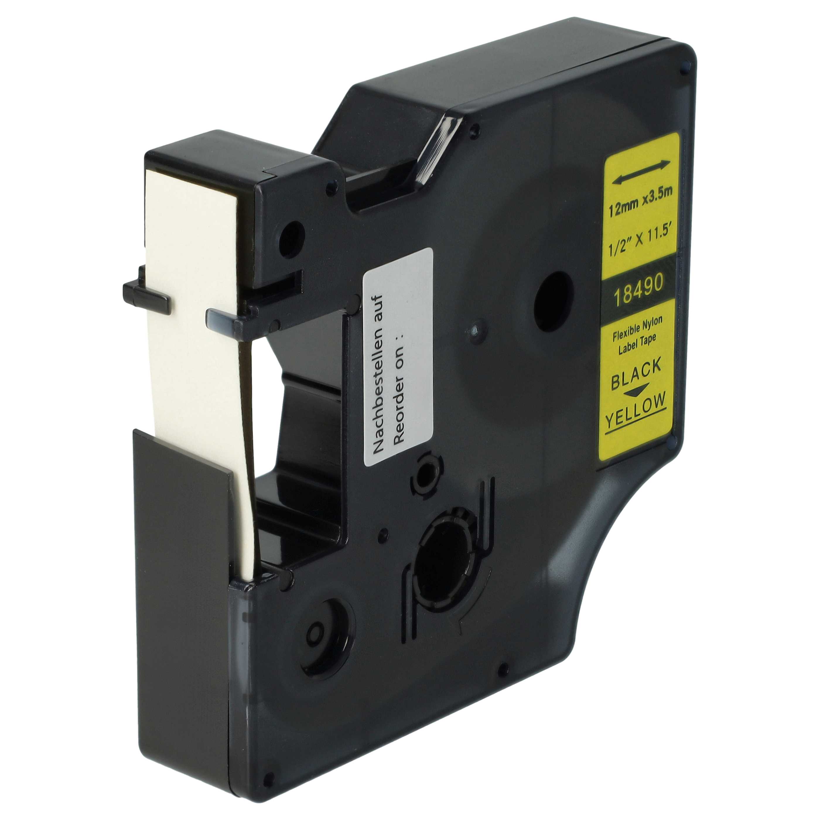 Label Tape replaces Dymo 18490 - 12 mm Black to Yellow, Nylon