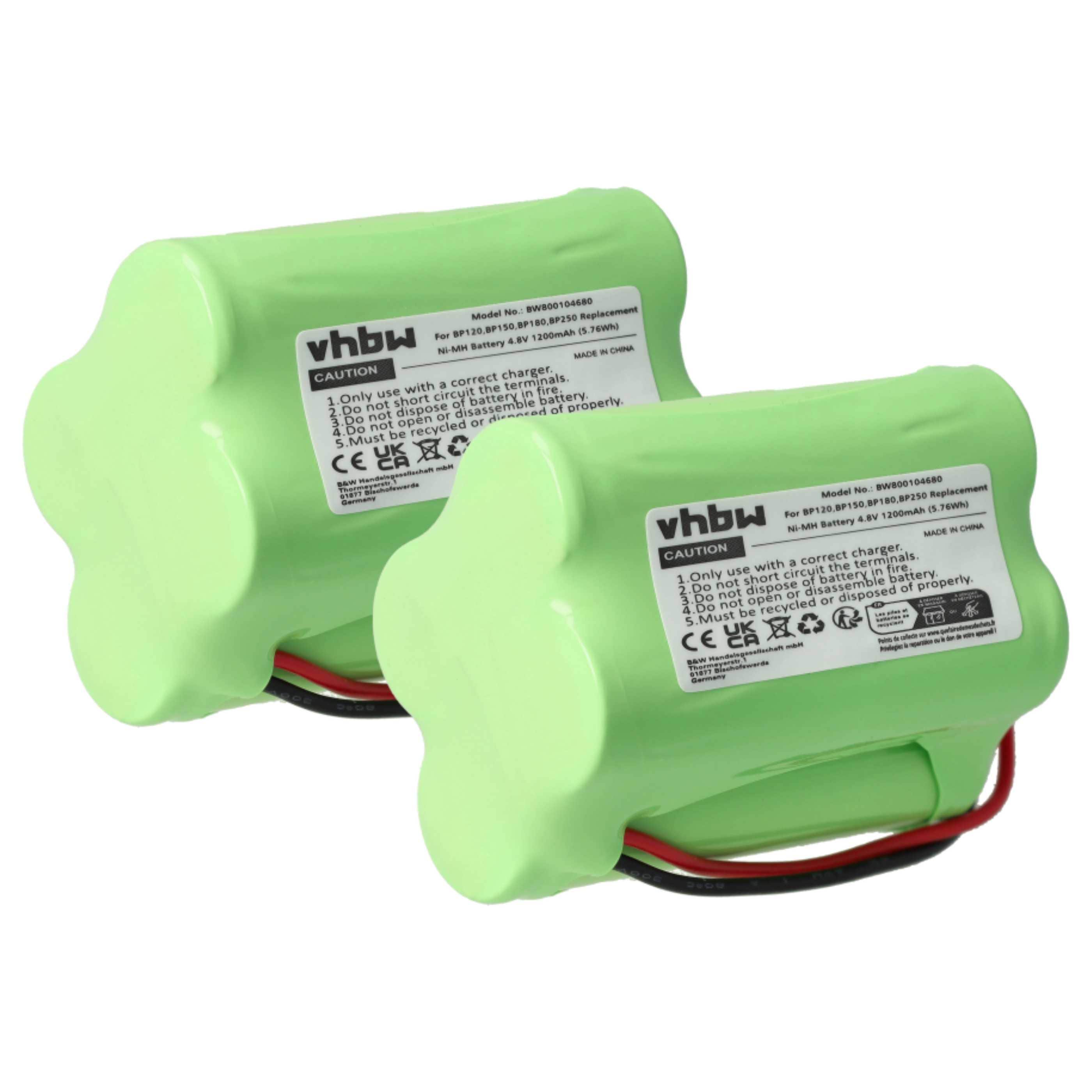 Radio 2x Battery replaces BP120, BBTY0356001, BP180, BP150, BP250 - 1200 mAh 4.8 V NiMH