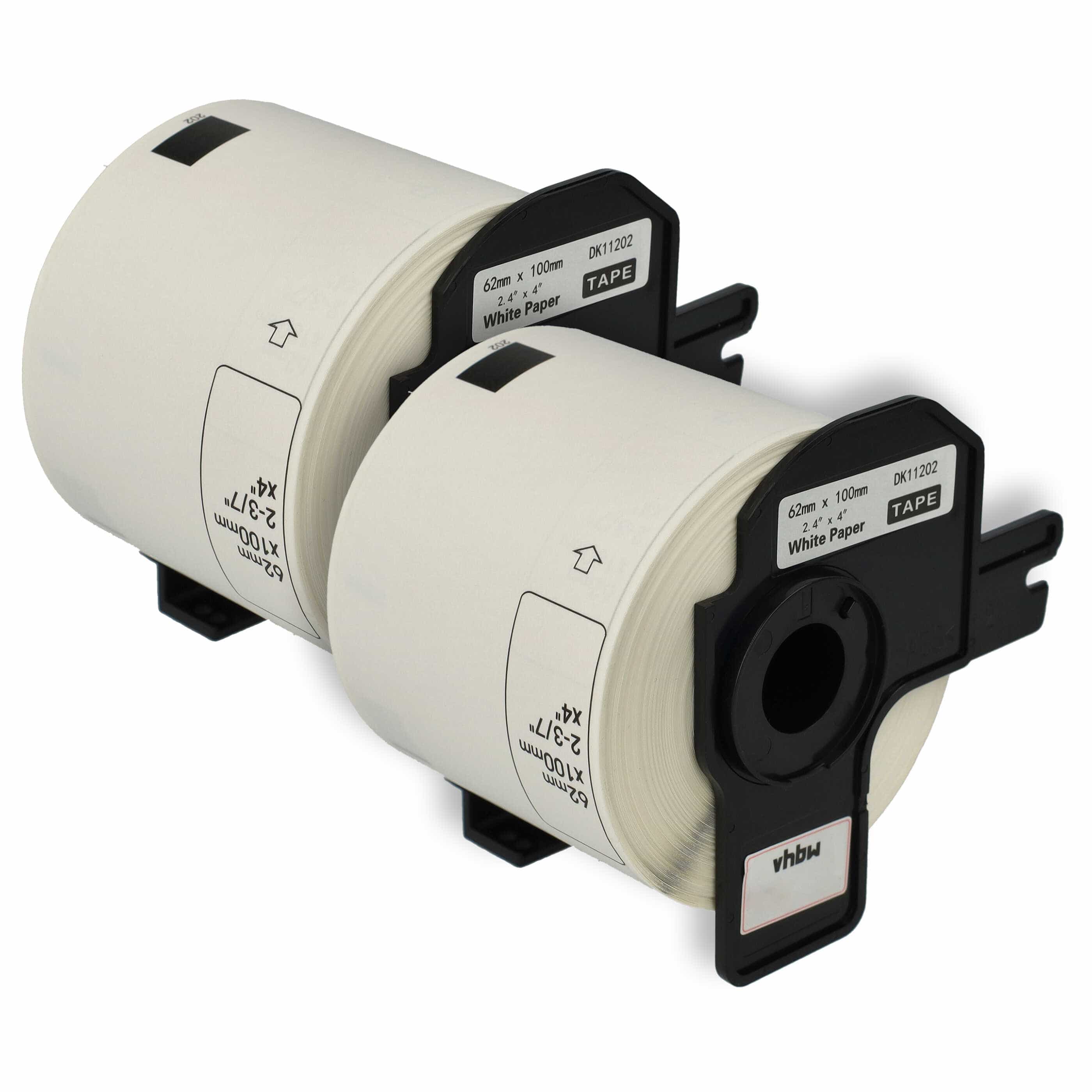 2x Label Roll replaces Brother DK-11202 Labeller - 62 mm x 100 mm + Holder