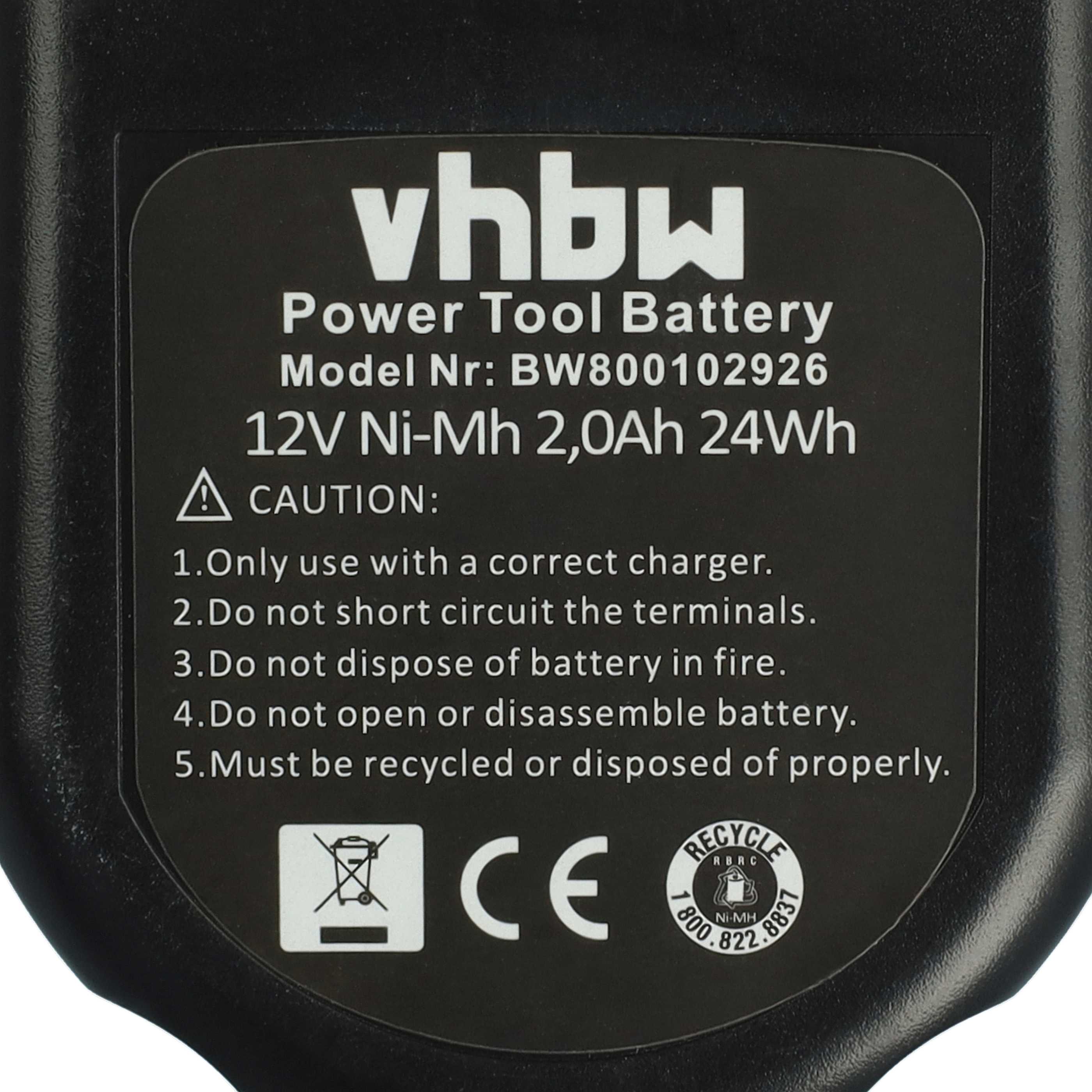Batería para herramienta reemplaza Black & Decker A9274, A9252, A927, A9266, A9275, CD# - 2000 mAh, 12 V, NiMH
