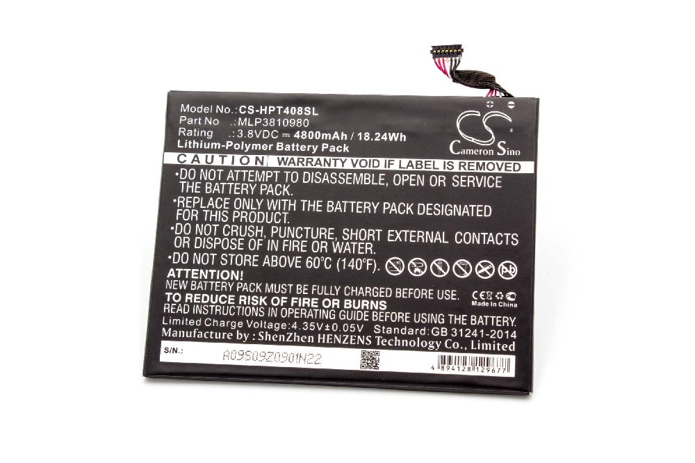 Tablet Battery Replacement for HP MLP3810980 - 4800mAh 3.8V Li-polymer