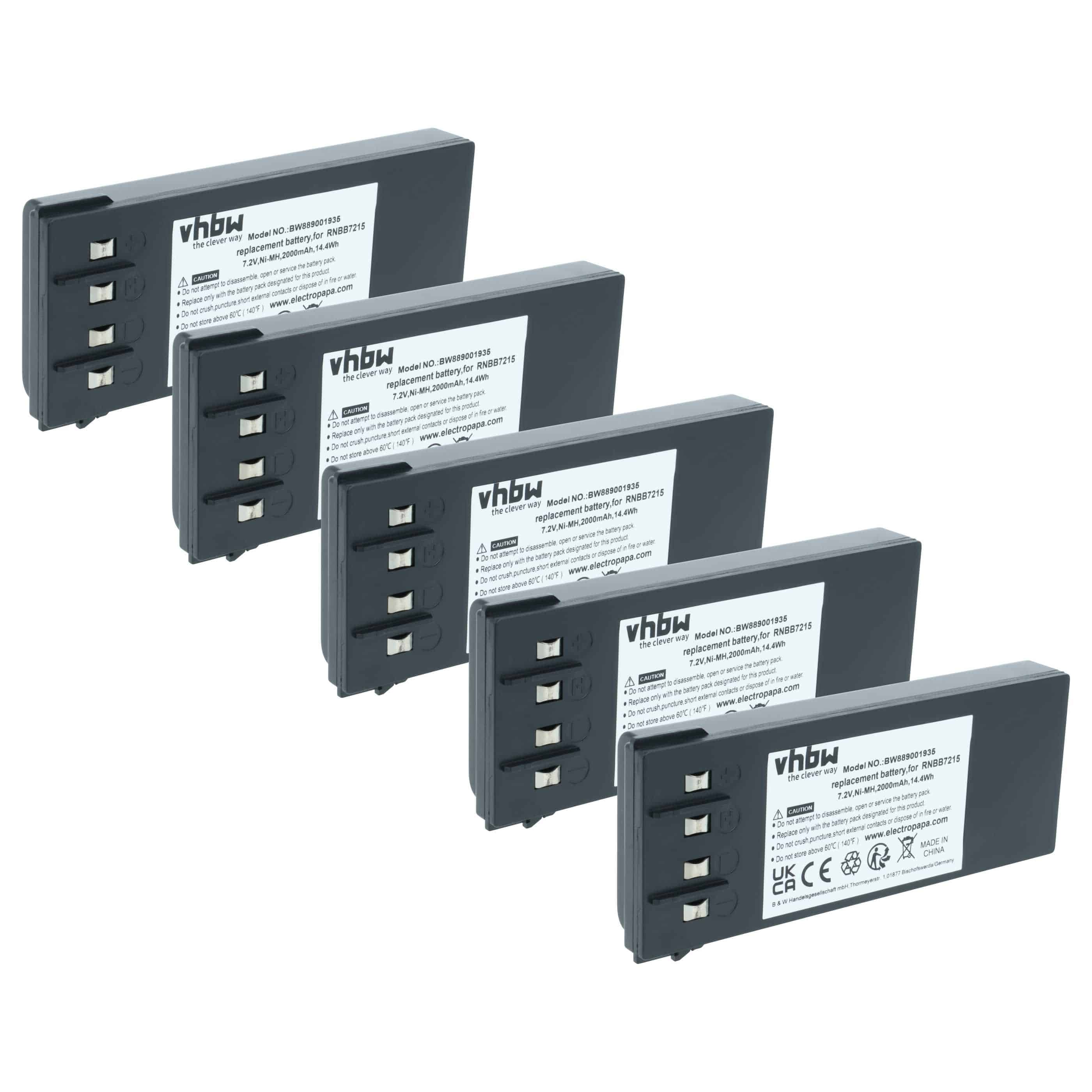 Batterie (5 pièces) remplace Hiab 2250201, 2.250.2011, 2.250.1000, 2.250.2010, 22501000 - 2000mAh 7,2V NiMH