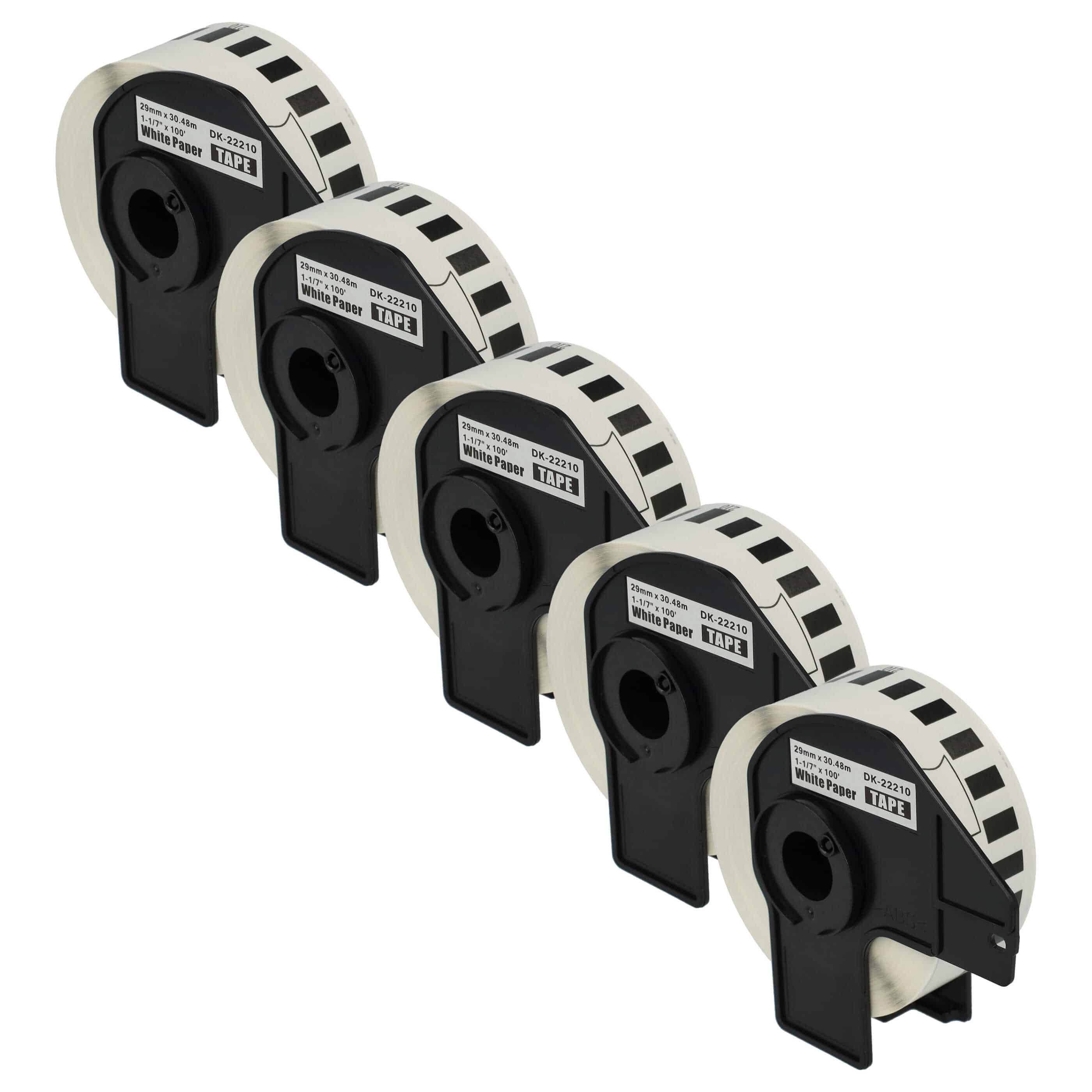 5x Label Roll replaces Brother DK-22210 Labeller - 29 mm x 30.48 m + Holder