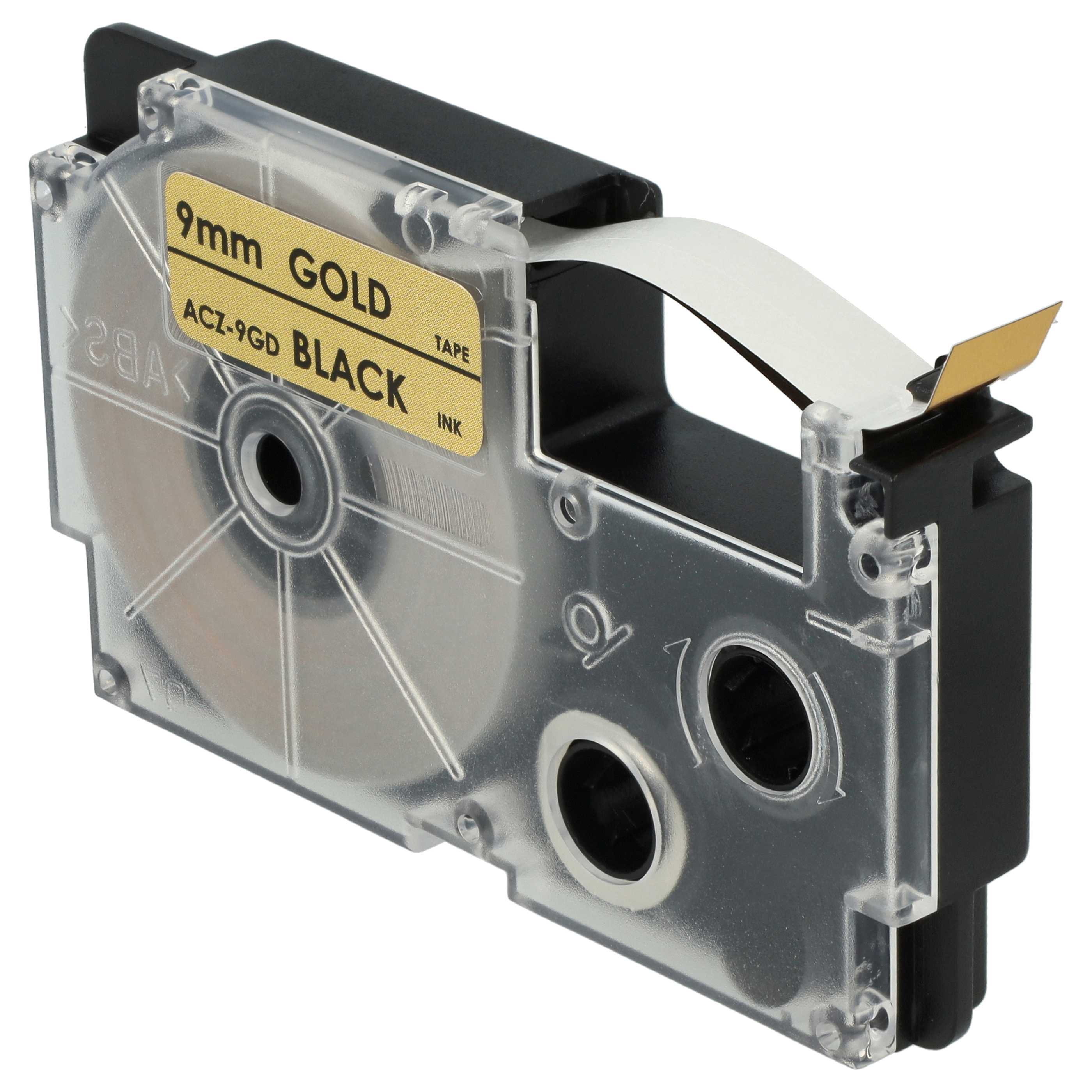 Label Tape replaces Casio XR-9GD1, XR-9GD - 9 mm Black to Gold