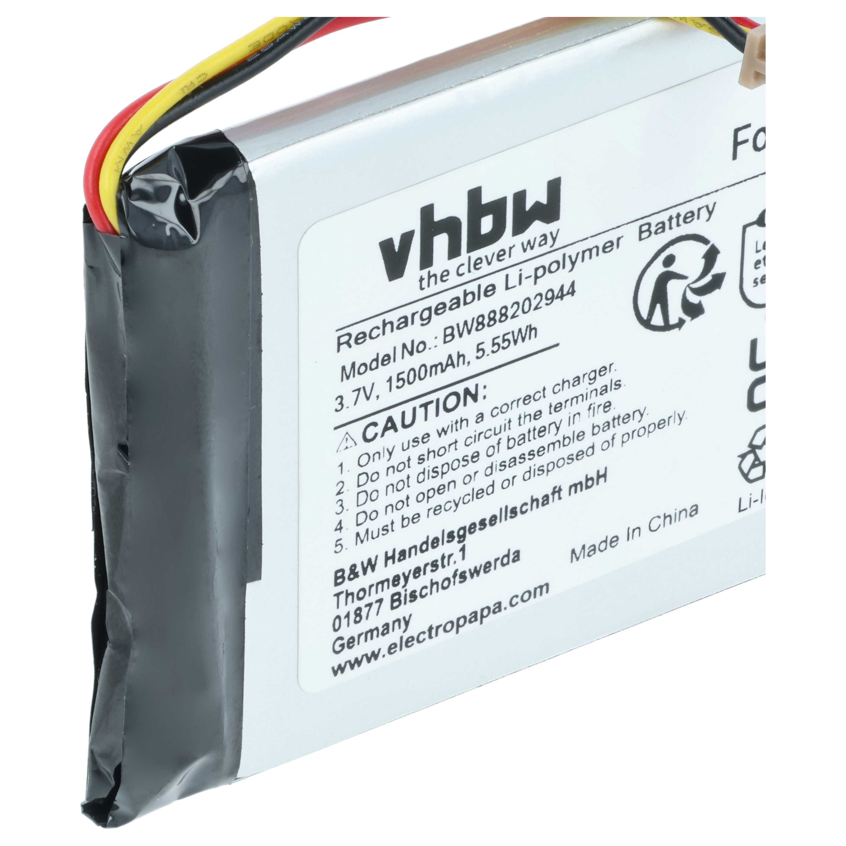 Battery replaces Panasonic VSB0526 - 1500mAh, 3.7V, Li-polymer