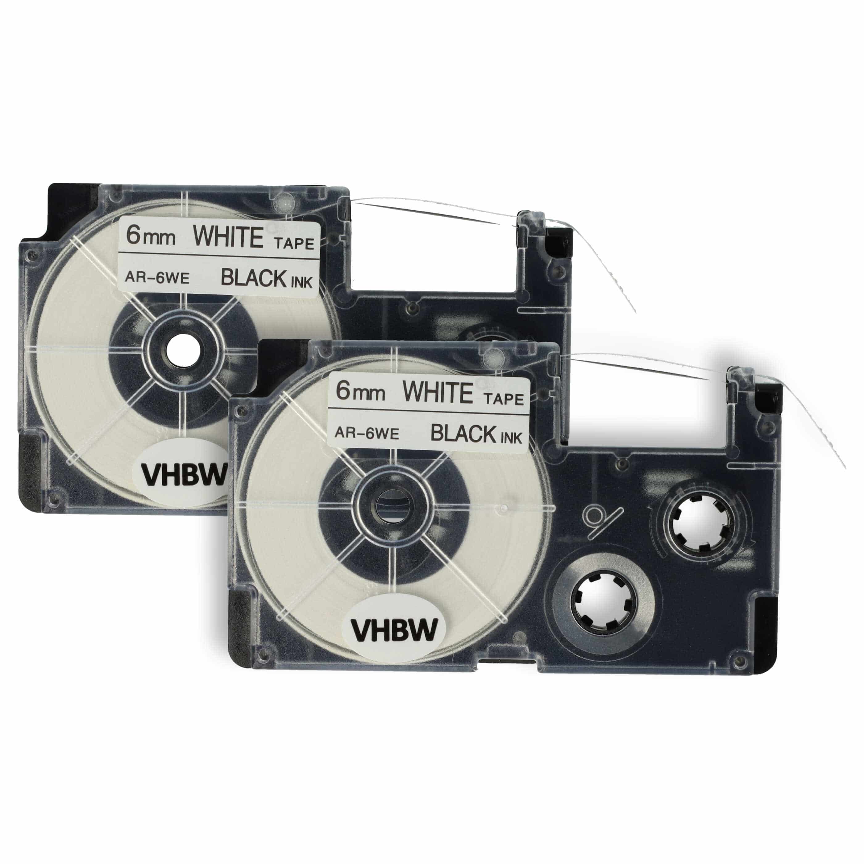 2x Label Tape replaces Casio XR-6WE, XR-6WE1 - 6 mm Black to White