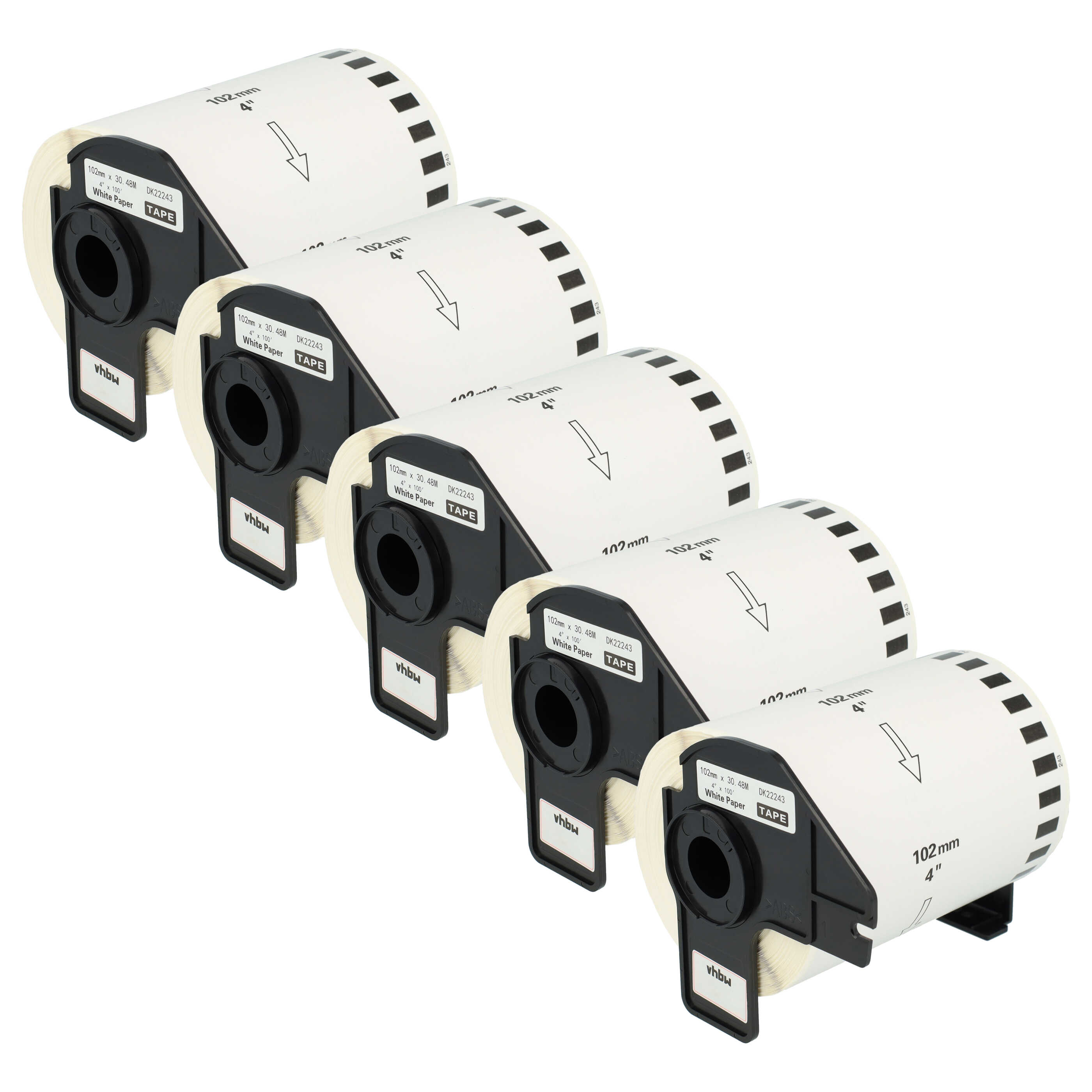 5x Label Roll replaces Brother DK-22243 Labeller - 102 mm x 30.48 m + Holder