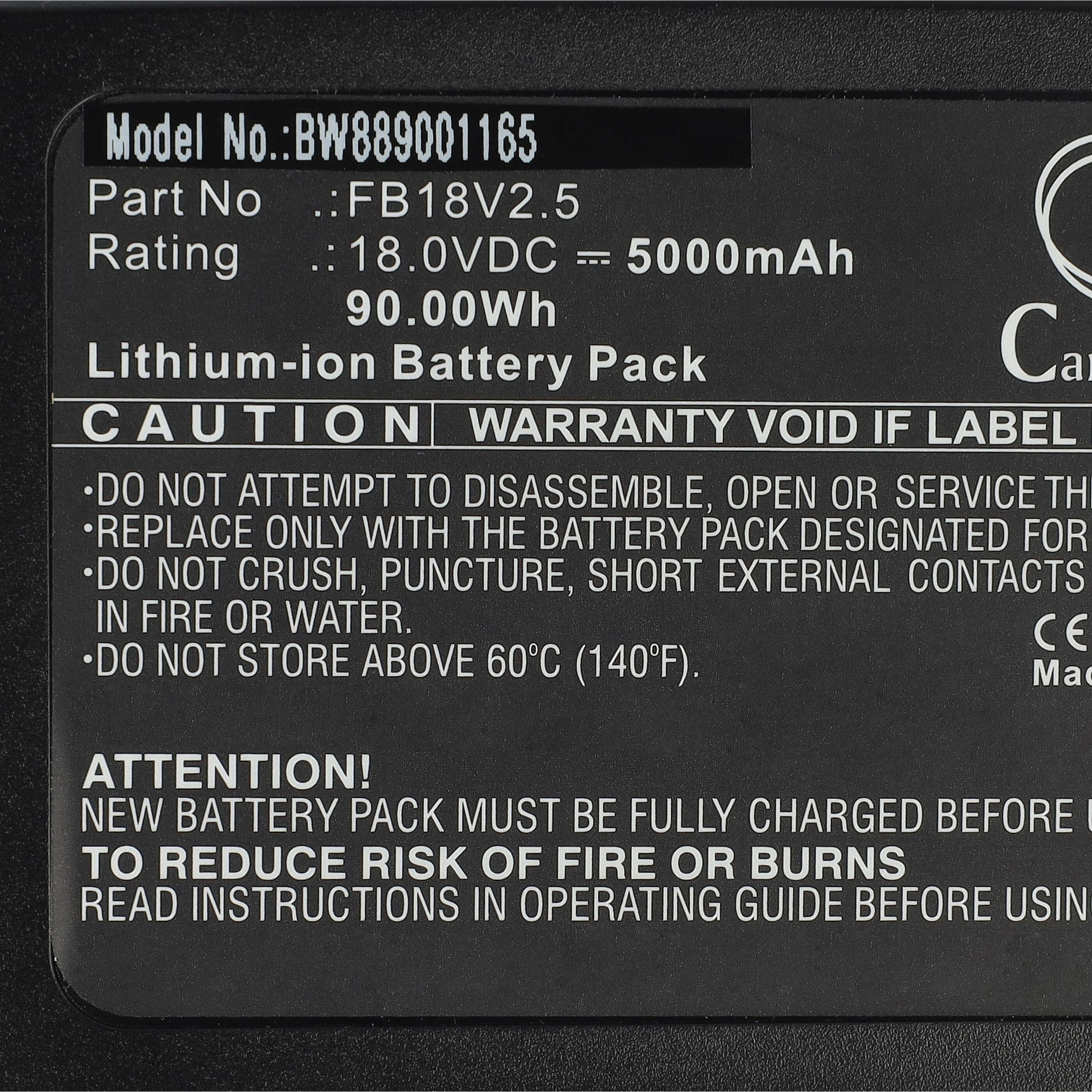 Battery replaces Flymo FB18V2.5 - 5000 mAh 18 V Li-Ion, black