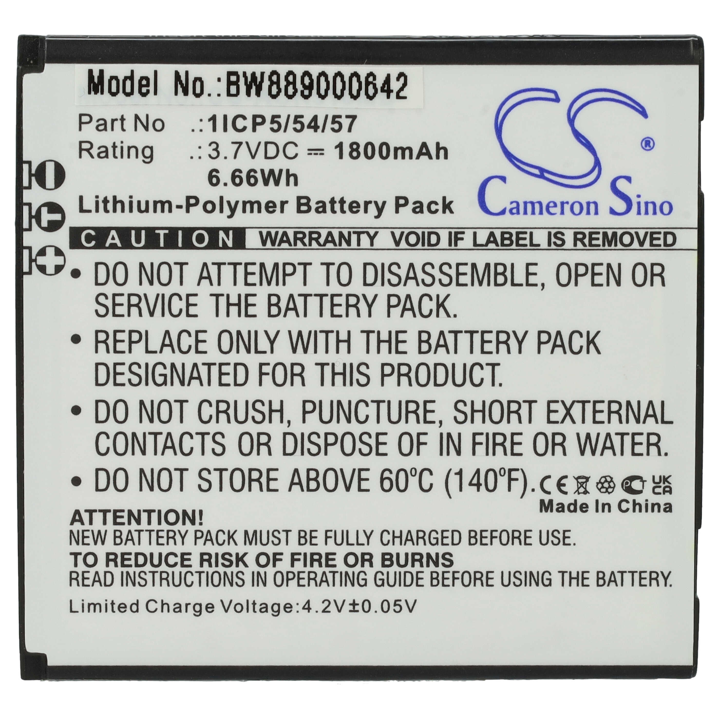 Batteria sostituisce Angelcare 1ICP5/54/57 per babyphone Angelcare - 1800mAh 3,7V Li-Poly