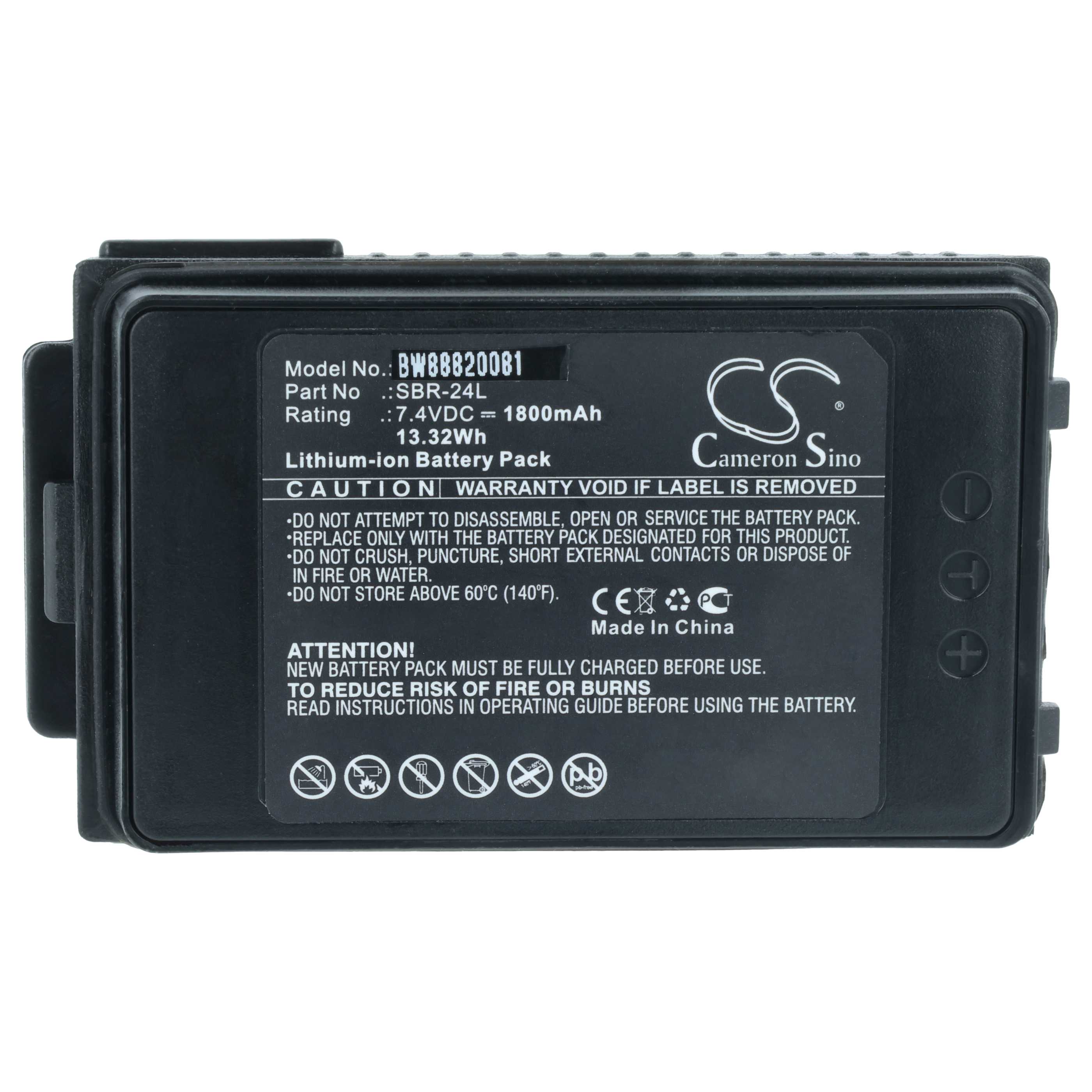Radio Battery replaces Yaesu SBR-24L - 1800 mAh 7.4 V Li-Ion