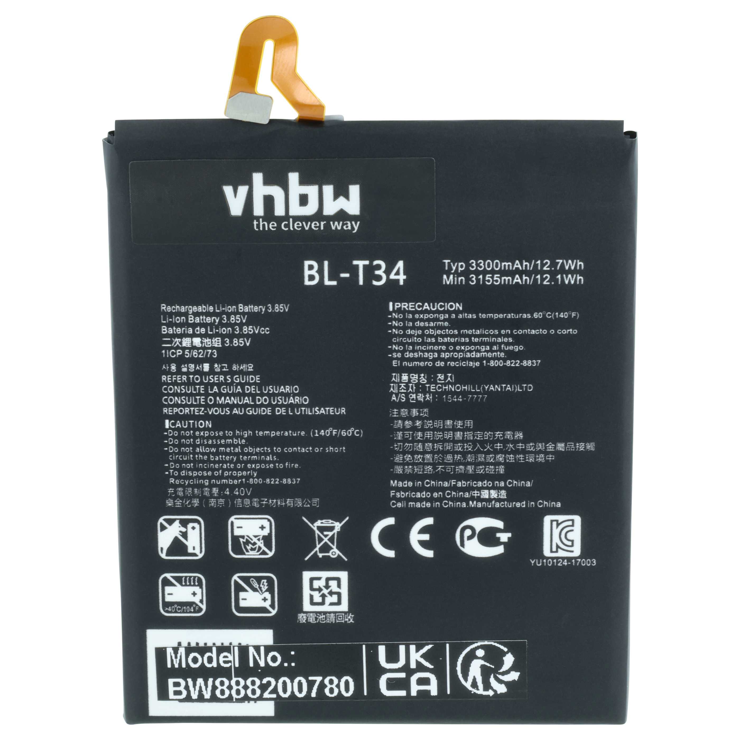 Batteria sostituisce LG BL-T34, EAC63538921 per cellulare - 3200mAh 3,85V Li-Poly 