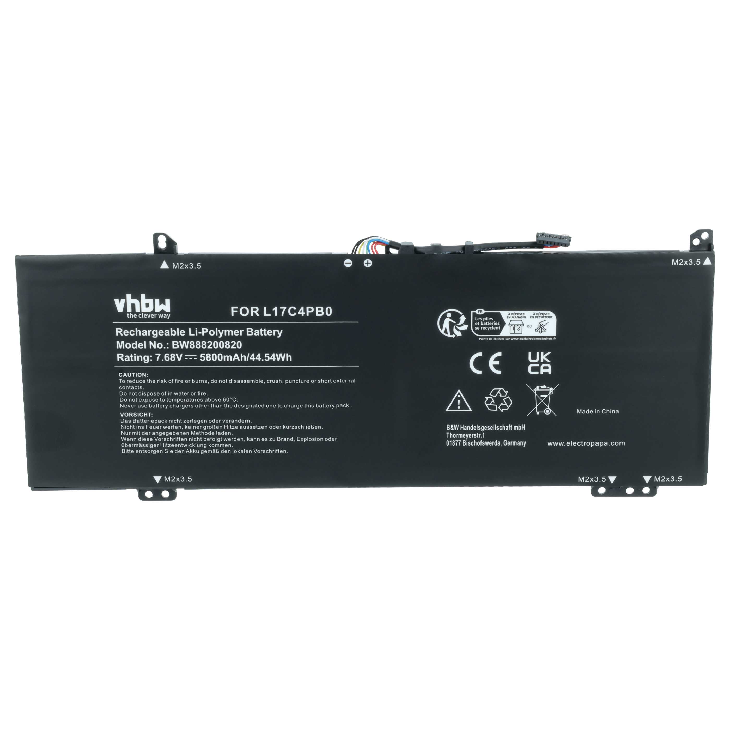 Batteria sostituisce Lenovo 5B10Q16067, 5B10Q22883, 5B10Q16066 per notebook - 5800mAh 7,68V Li-Poly nero