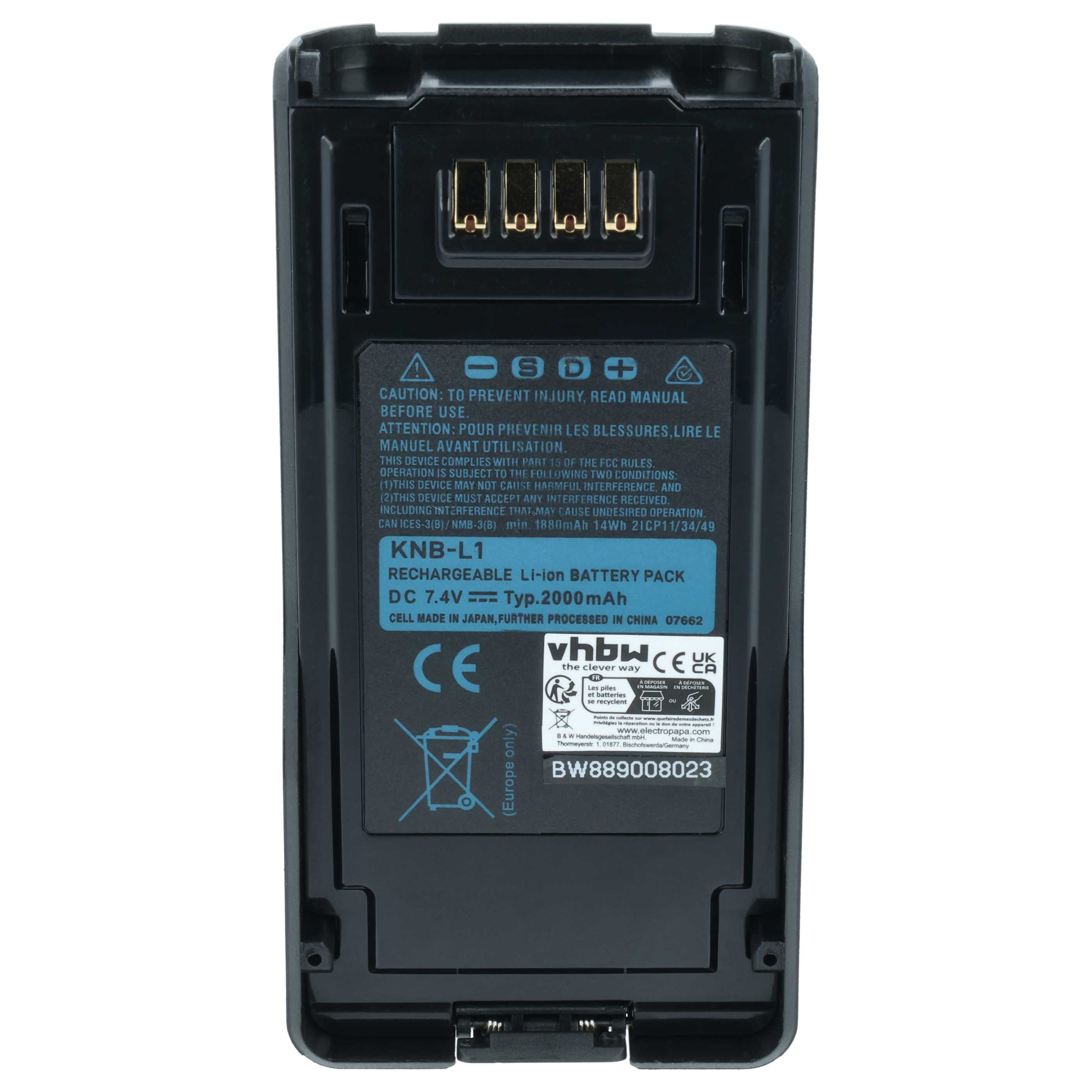 Batteria sostituisce Kenwood KNB-L2M, KNB-L2, KNB-L1, KNB-L3 per dispositivo radio - 2000mAh 7,4V Li-Ion
