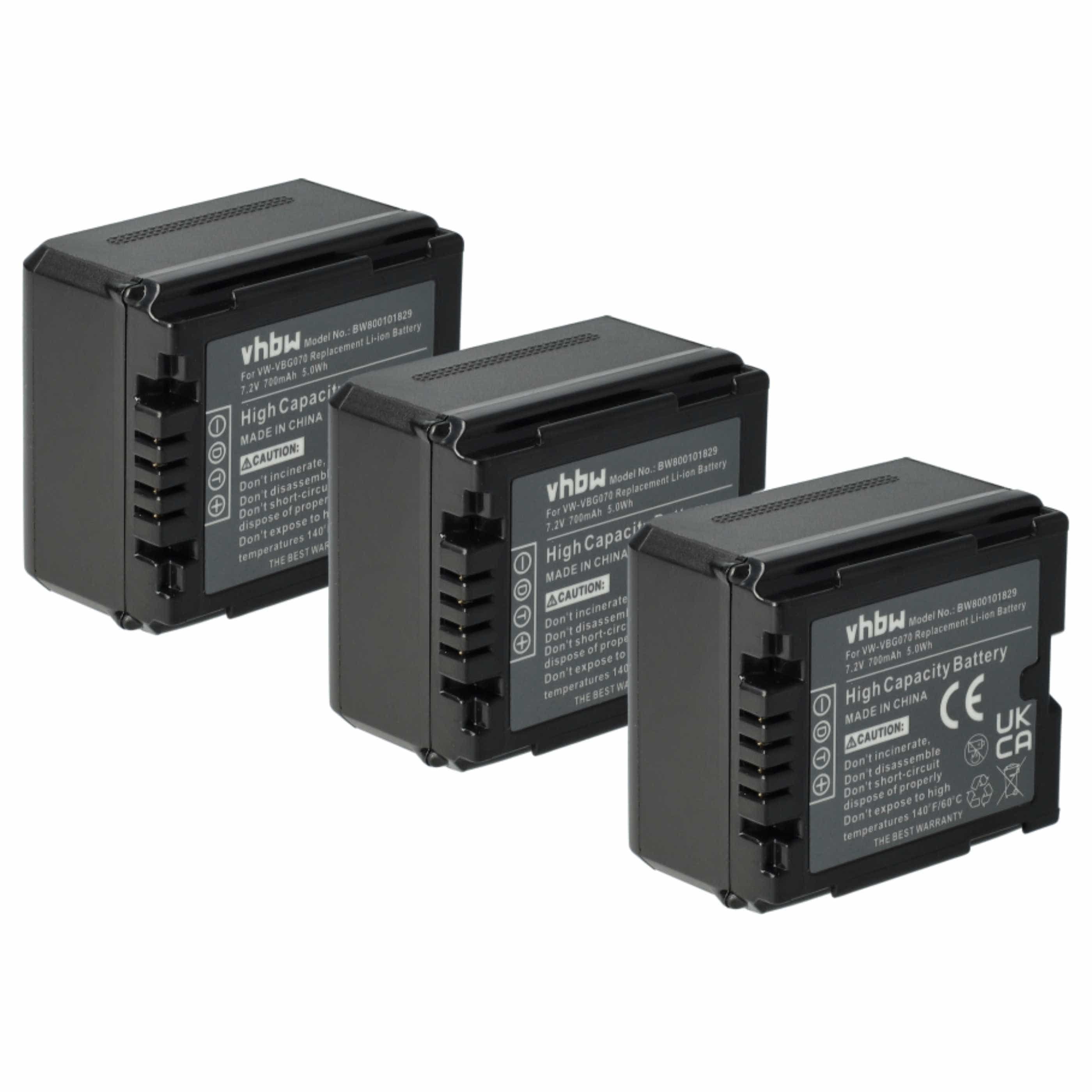 Videocamera 3x Battery replaces Panasonic VW-VBG070, DMW-BLA13E, DMW-BLA13, VW-VBG130 - 700 mAh 7.2 V Li-Ion