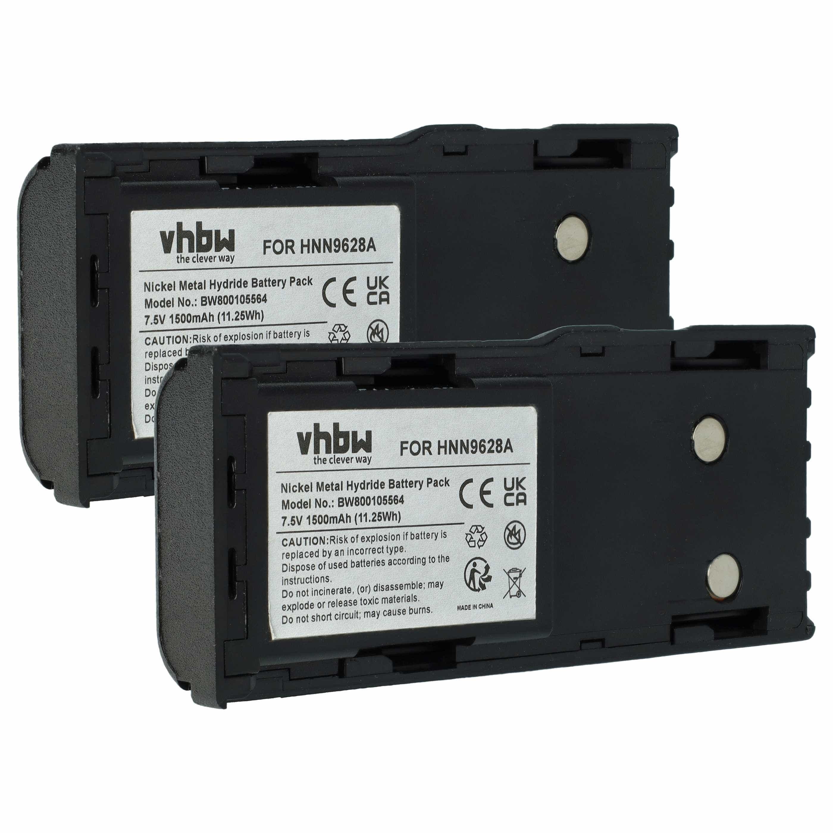Radio 2x Battery replaces Motorola HNN8133C, HNN9628A, HNN8308A, HNN9628 - 1500 mAh 7.5 V NiMH + Belt Clip