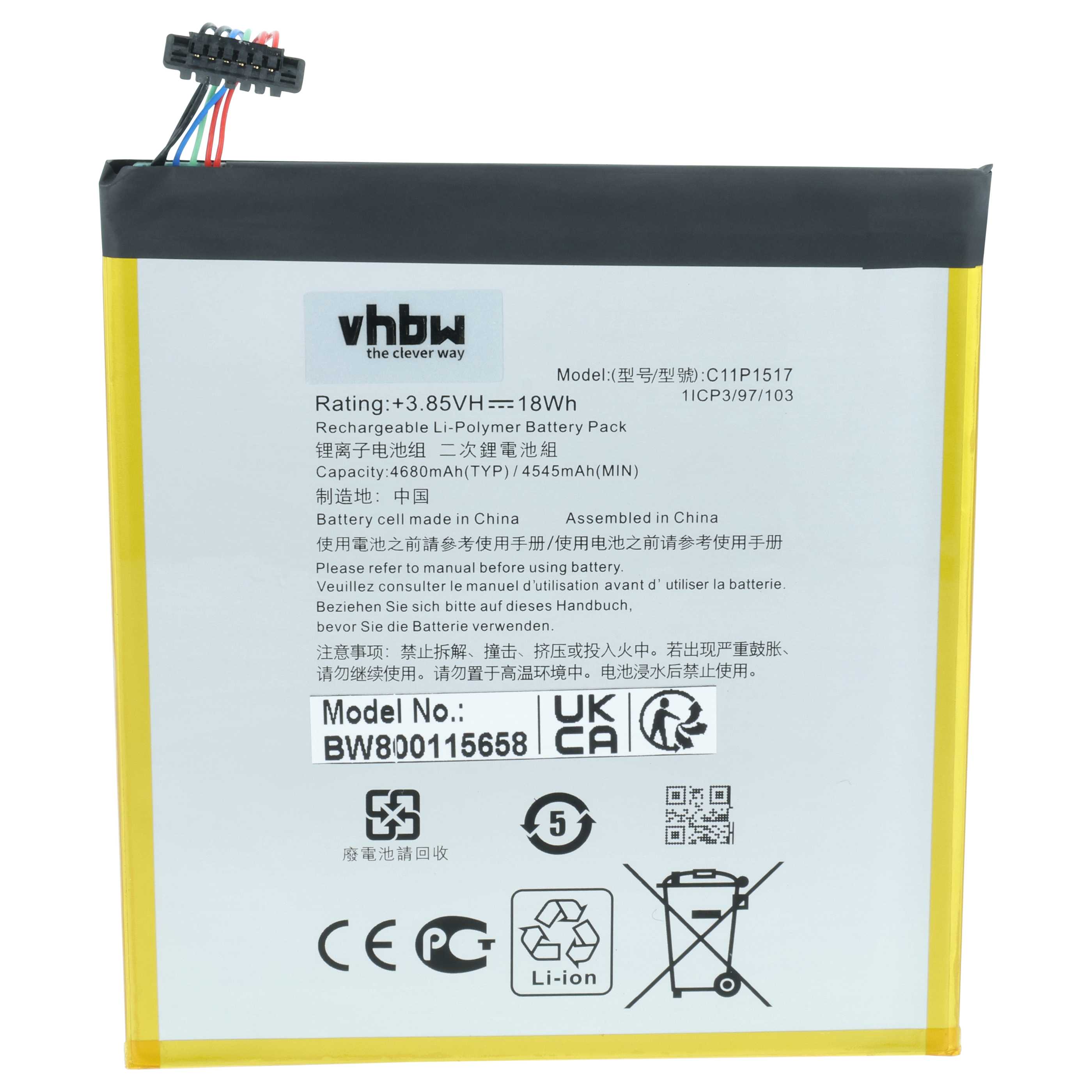 Batteria per tablet sostituisce Asus C11P1517, 0B200-01580200 - 4650mAh 3,85V Li-Poly