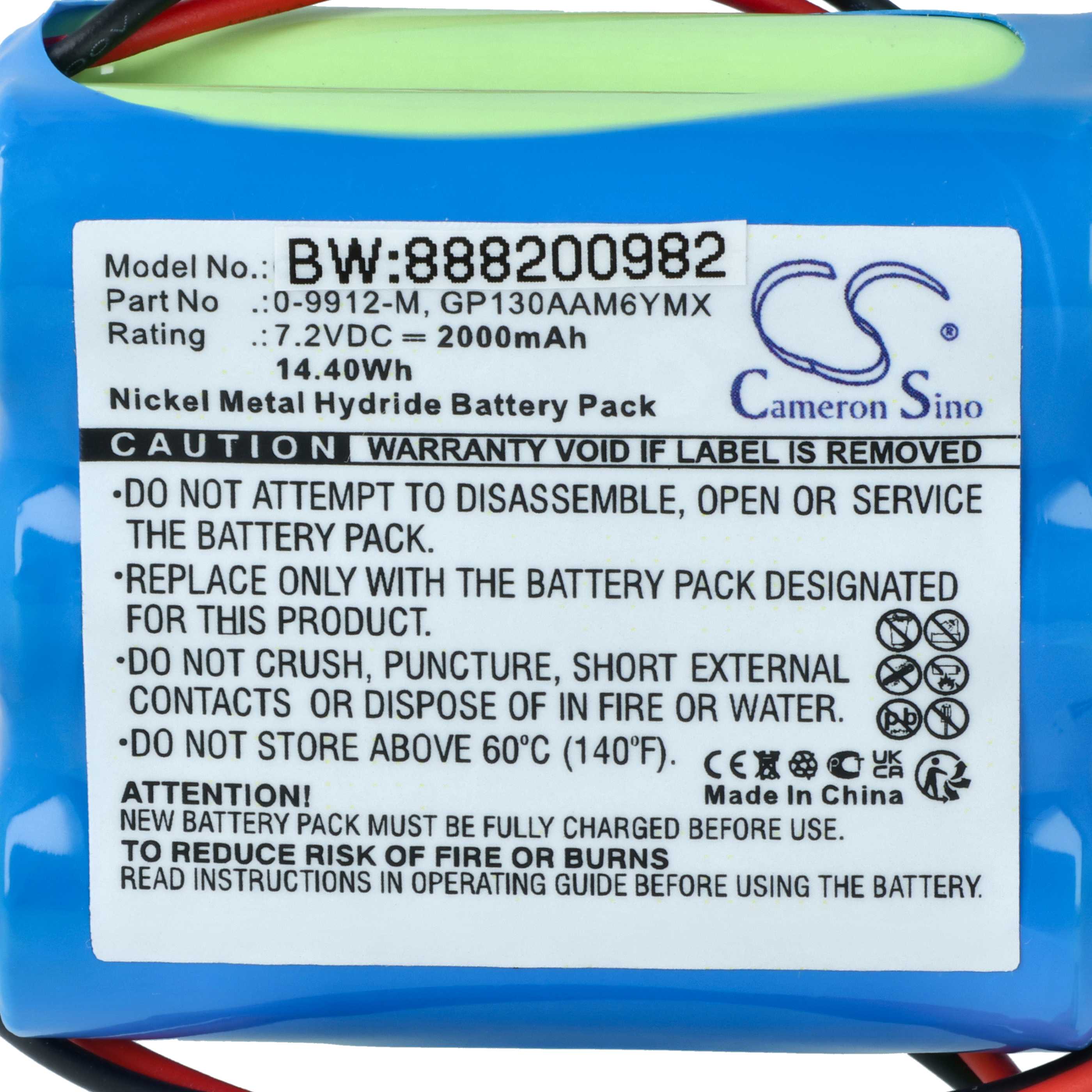 5x Batteries remplace BT GP100AAS6YMX, GP130AAM6YMX pour centrale d'alarme Visonic - 2000mAh 7,2V NiMH