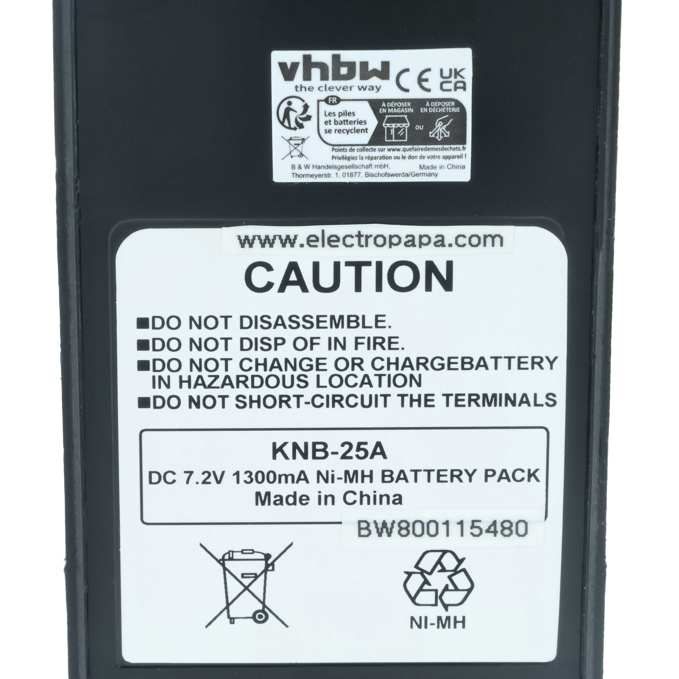 Radio 2x Battery replaces Kenwood KNB-24L, KNB-24LX, KNB-25A, KNB-24, KNB-24Li, KNB-25 - 1300 mAh 7.2 V NiMH