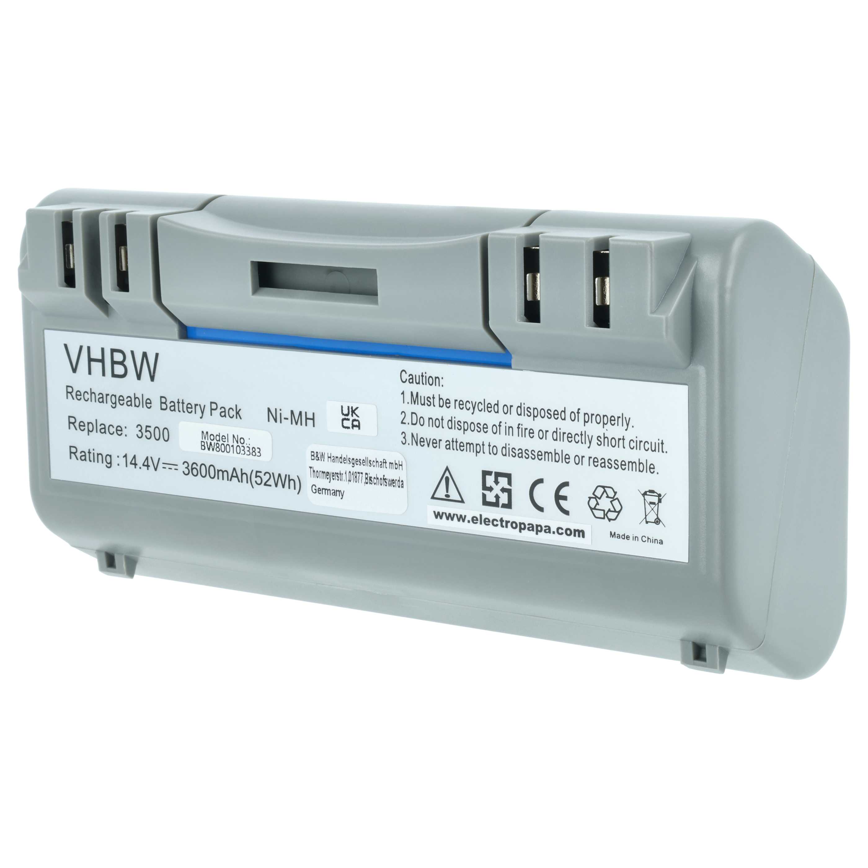 Battery replaces AEG SP385-BAT, 14904, SP5832 for iRobot 3600mAh, 14.4V, NiMH