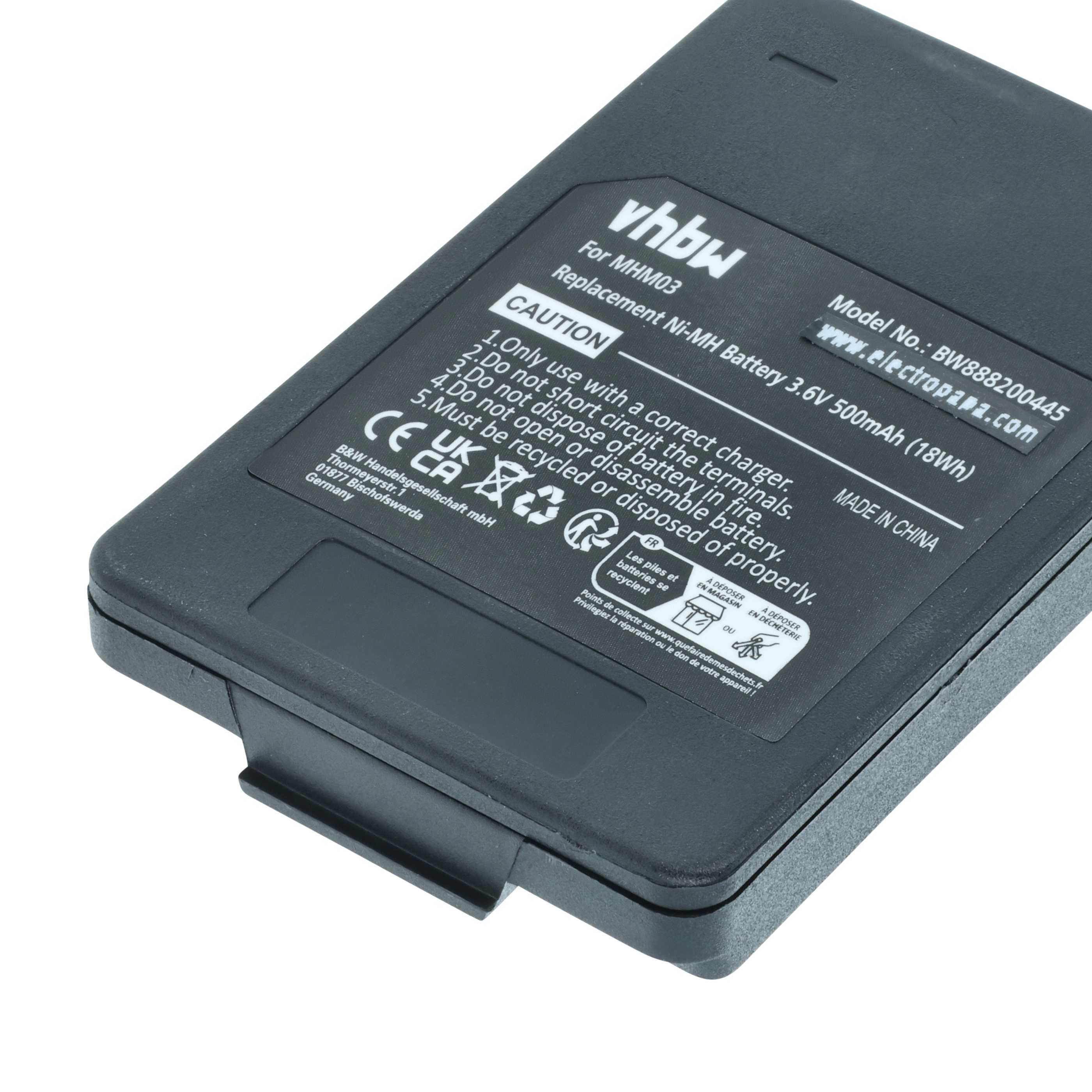 Batterie (2 pièces) remplace Autec MHM03, LPM01LI, LPM01, R0BATT00E11A0, R0BATT00E10A0 - 500mAh 3,6V NiMH