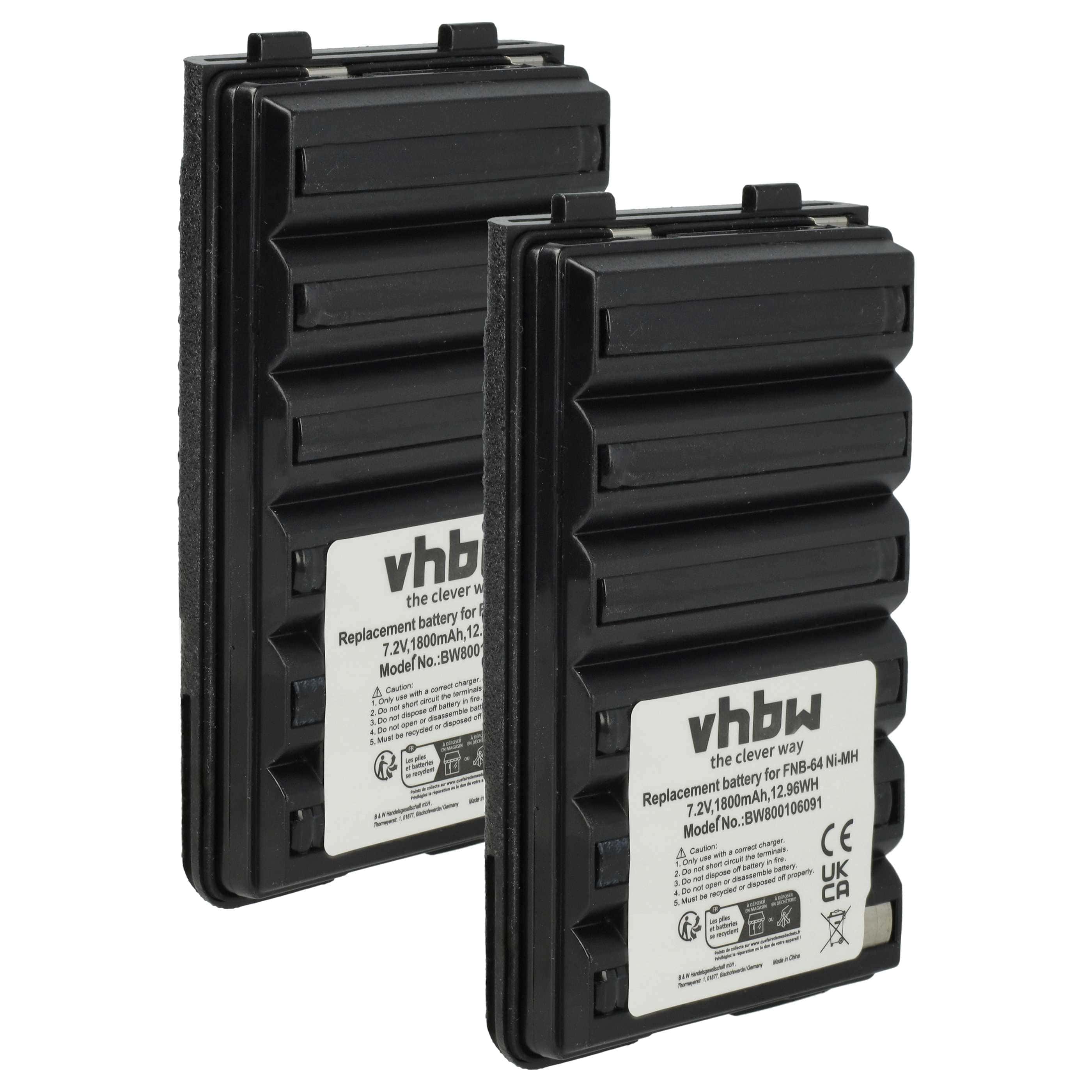 Radio 2x Battery replaces Yaesu Vertex FNB-64H, FNB-57, FNB-64, FNB-83, AAJ66X001 - 1800 mAh 7.2 V NiMH