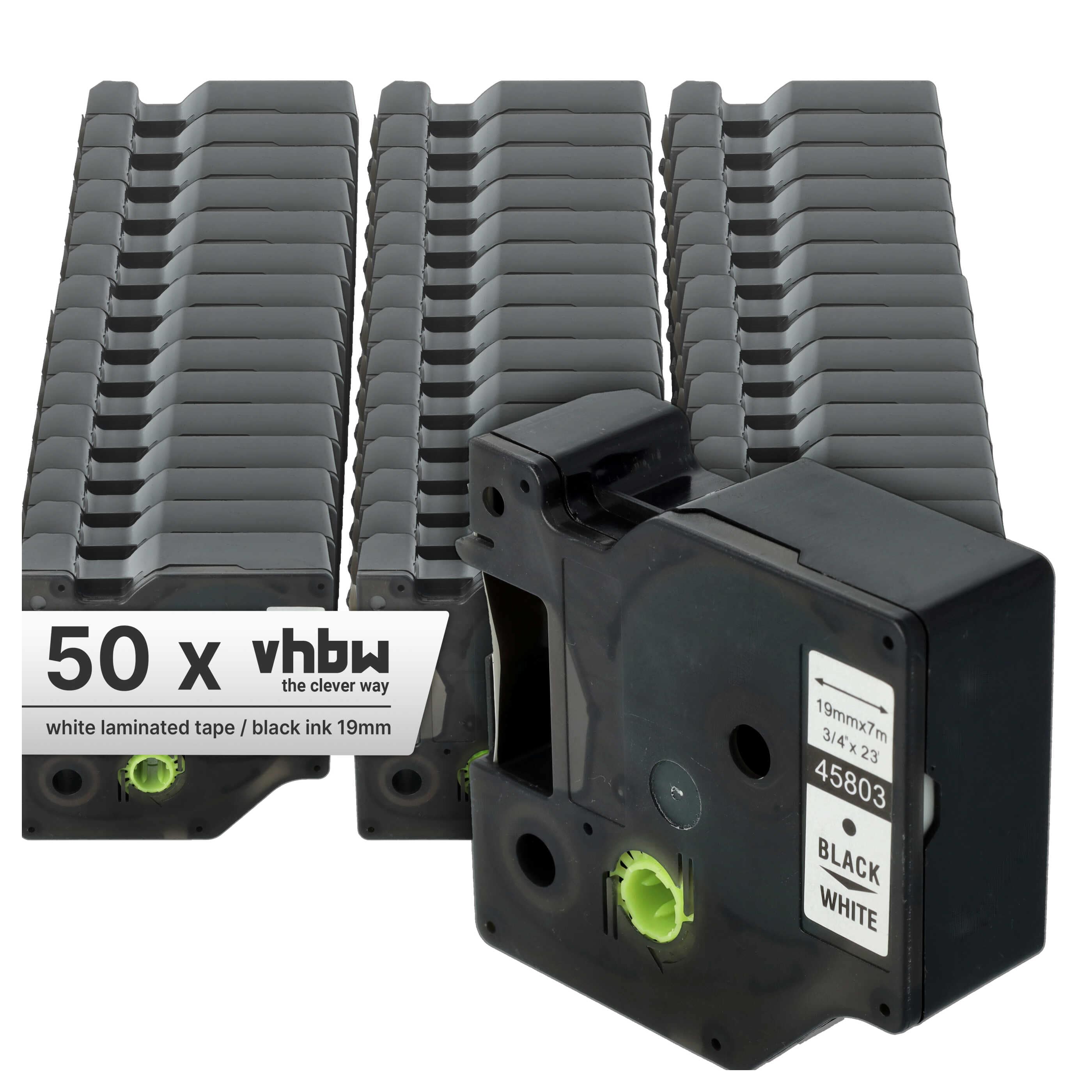 50x Label Tape replaces Dymo 45803, D1, S0720830 - 19 mm Black to White