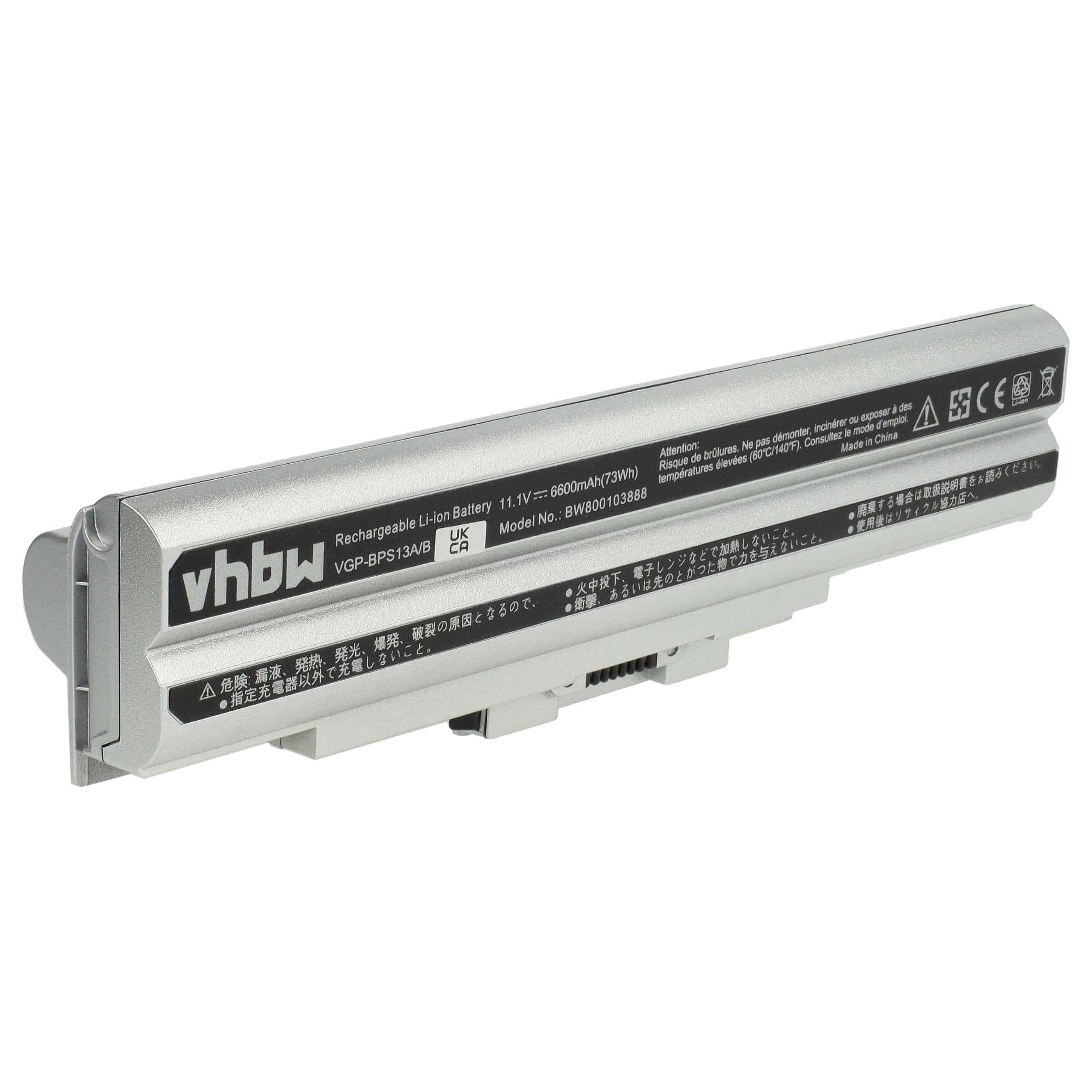 Akumulator do laptopa zamiennik Sony VGP-BPS13, VGP-BPL21, VGP-BPL13 - 6600 mAh 11,1 V Li-Ion, srebrny