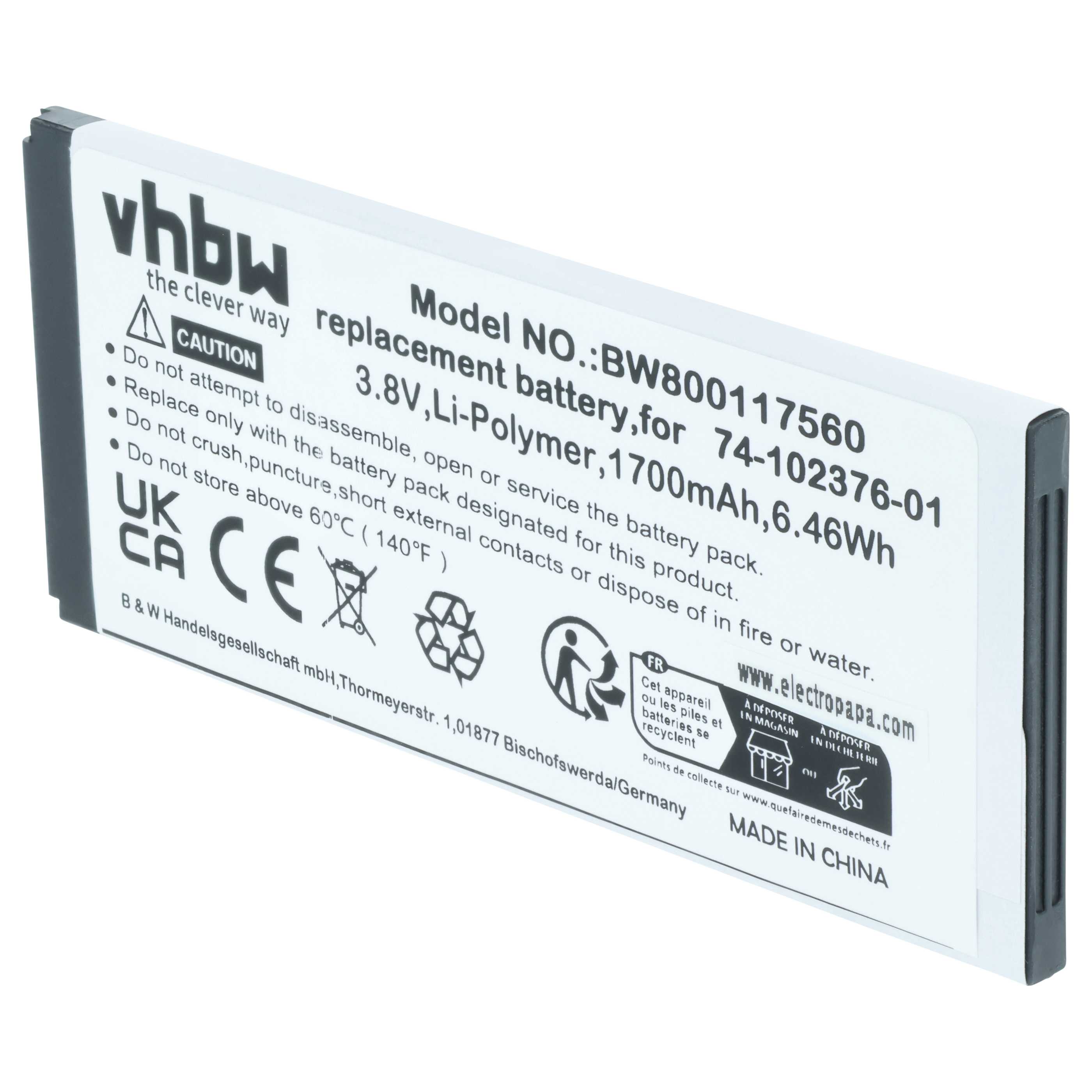 5x Batteria sostituisce Cisco CP-BATT-8821, 74-102376-01 per telefono Cisco - 1700mAh 3,8V Li-Poly