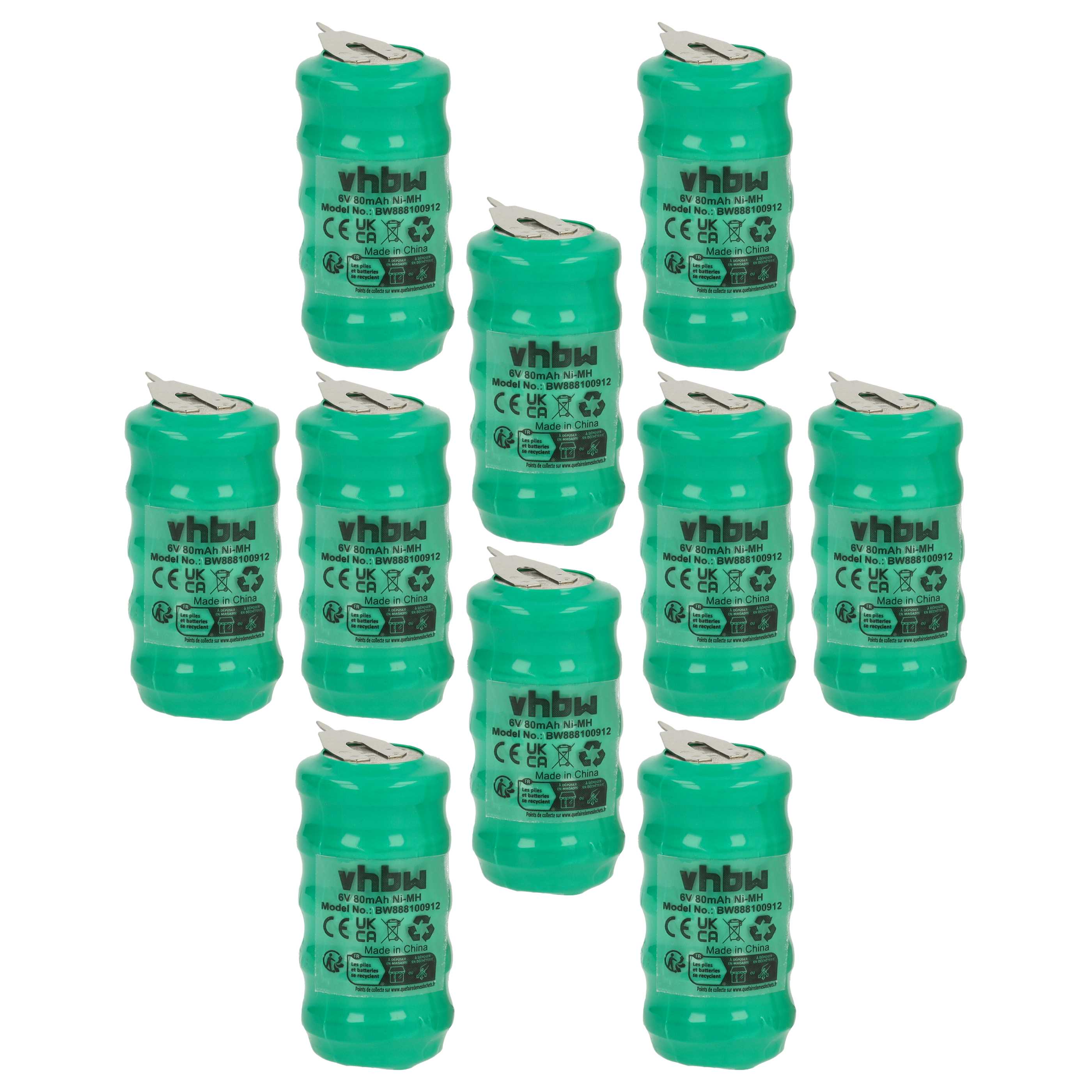 10x Button Cell Battery Type V80H 2 Pins for Model Building Solar Lamps etc. - 80 mAh 6 V NiMH