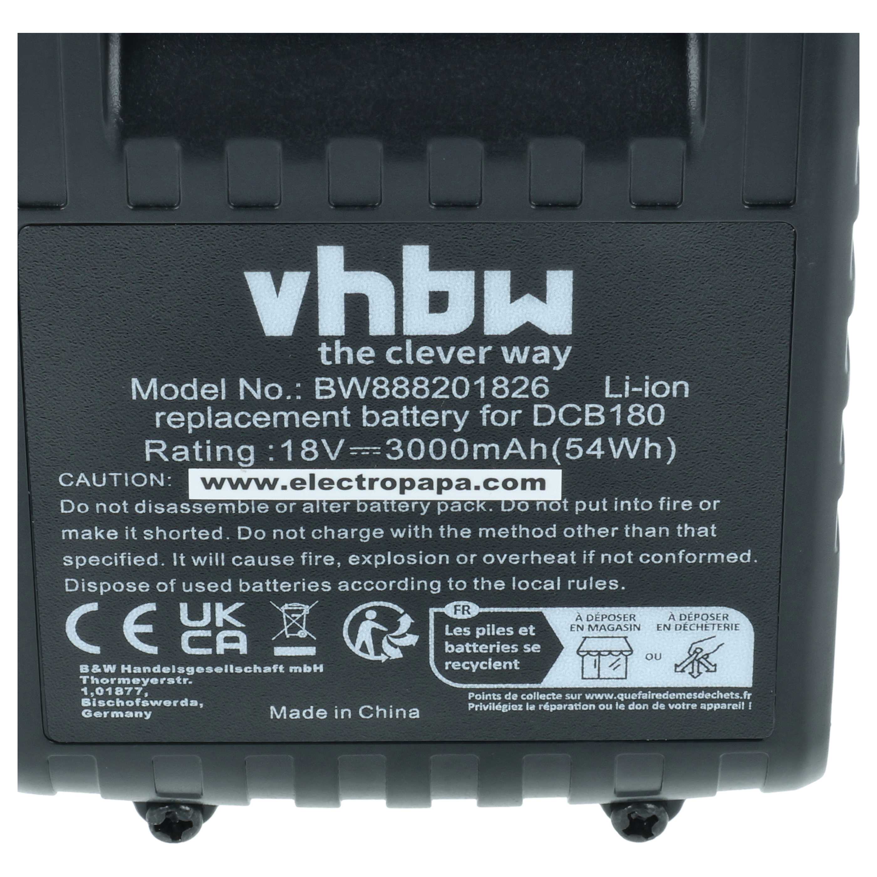 Akku 18V als Ersatz für Dewalt DCB182, DCB182-XE, DCB184, DCB180, DCB183, DCB181-XJ, DCB181 - 3000mAh, Li-Ion